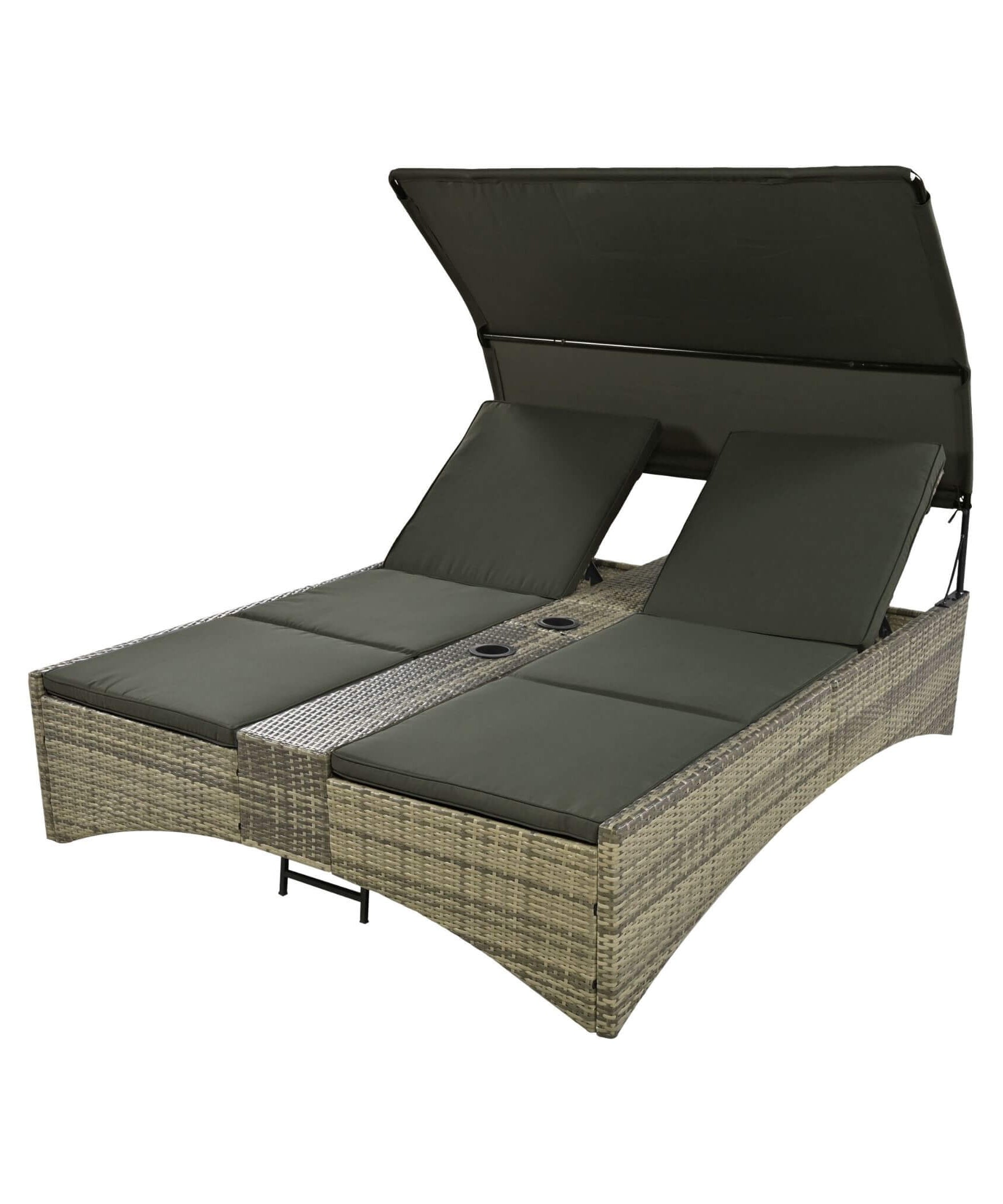 Alora Outdoor Rattan Patio Daybed With Adjustable Backrest, Canopy Roof, Storage Box And Cup Holders (SAK54220)