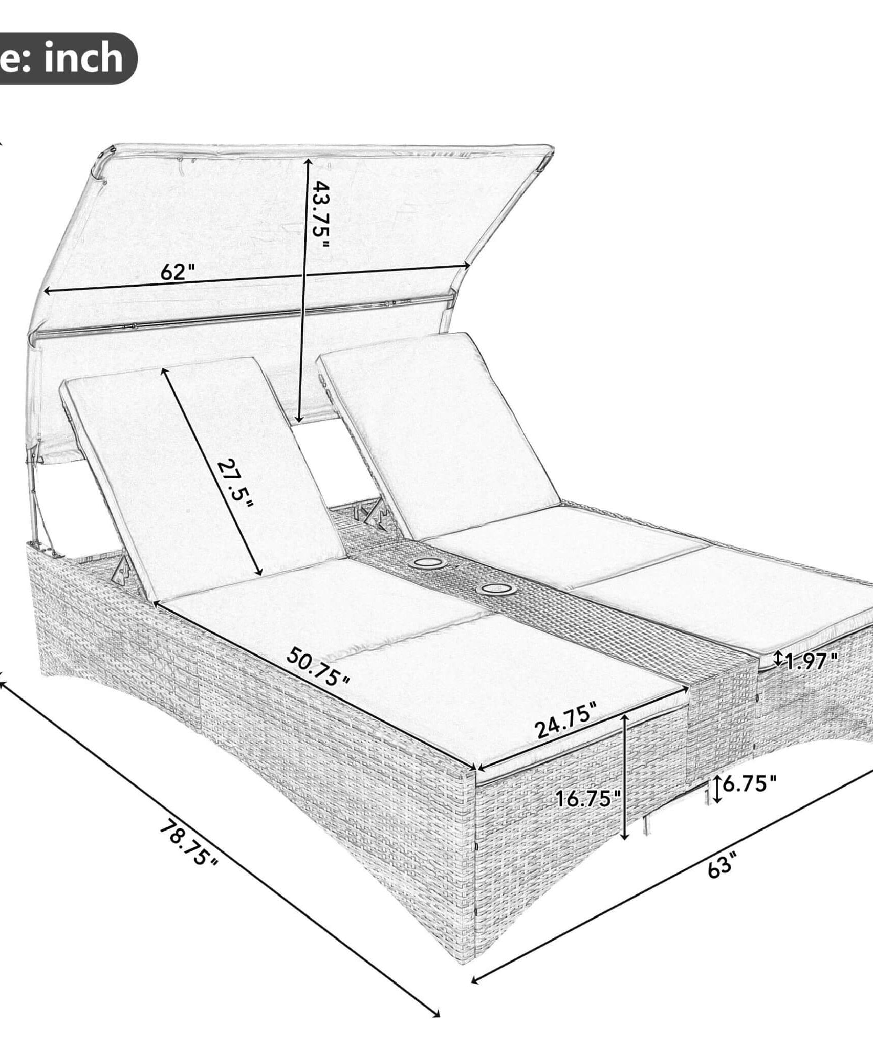Alora Outdoor Rattan Patio Daybed With Adjustable Backrest, Canopy Roof, Storage Box And Cup Holders (SAK54220)