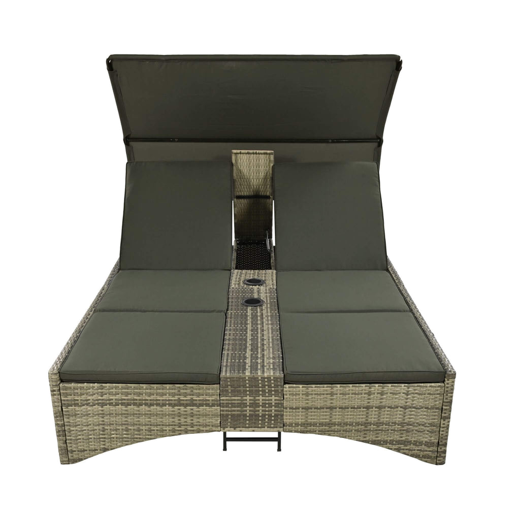 Alora Outdoor Rattan Patio Daybed With Adjustable Backrest, Canopy Roof, Storage Box And Cup Holders (SAK54220)