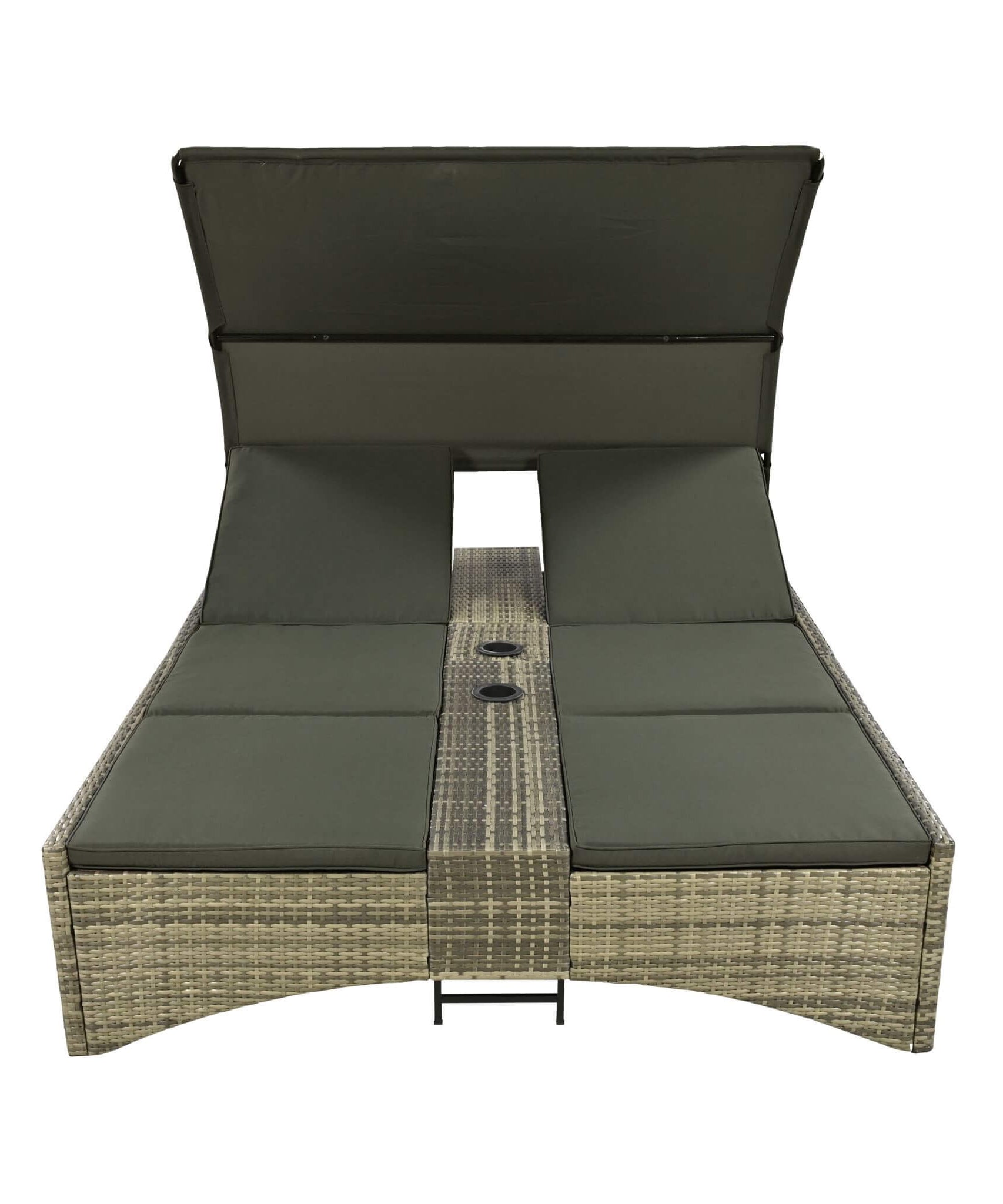 Alora Outdoor Rattan Patio Daybed With Adjustable Backrest, Canopy Roof, Storage Box And Cup Holders (SAK54220)