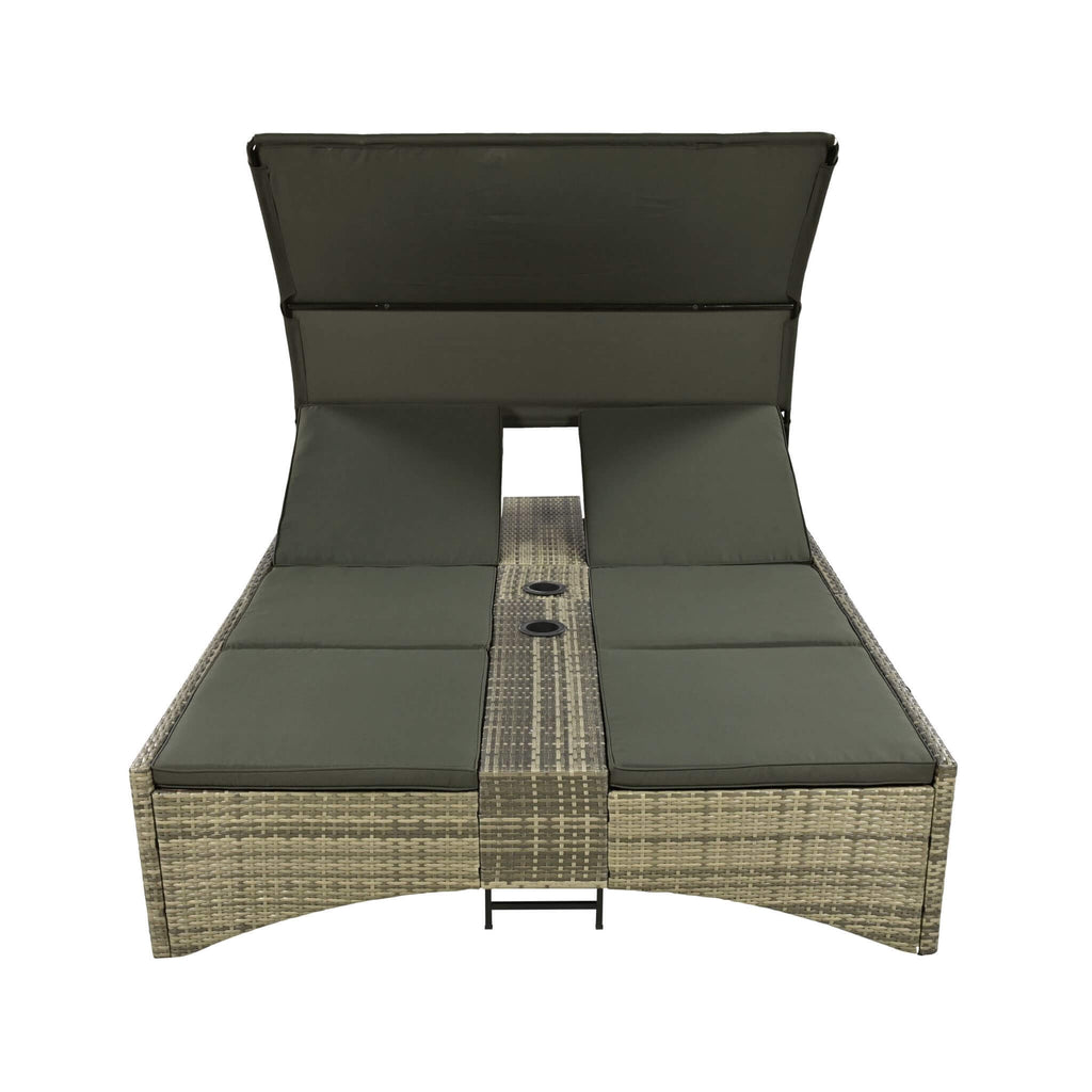 Alora Outdoor Rattan Patio Daybed With Adjustable Backrest, Canopy Roof, Storage Box And Cup Holders (SAK54220)