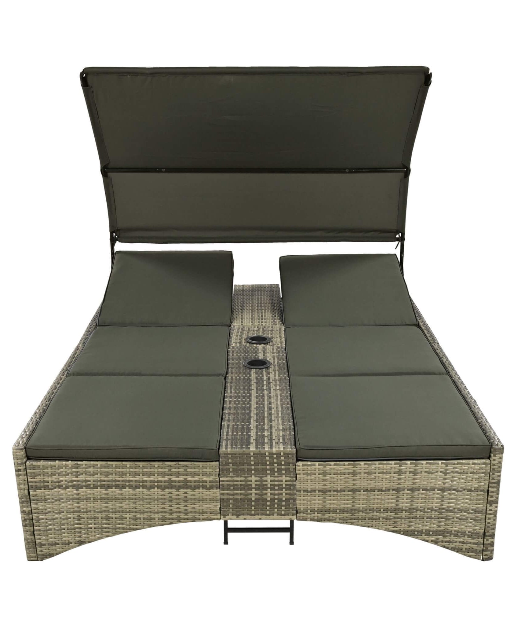 Alora Outdoor Rattan Patio Daybed With Adjustable Backrest, Canopy Roof, Storage Box And Cup Holders (SAK54220)