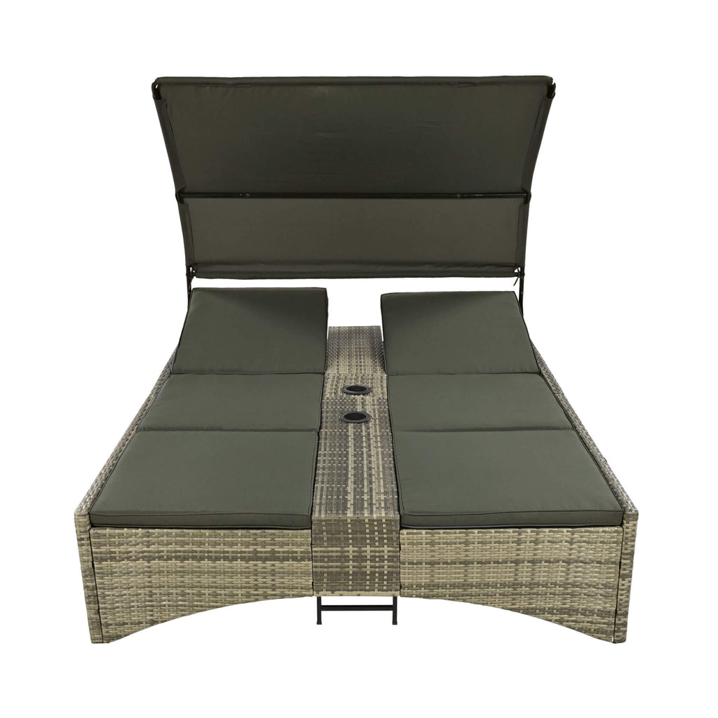 Alora Outdoor Rattan Patio Daybed With Adjustable Backrest, Canopy Roof, Storage Box And Cup Holders (SAK54220)