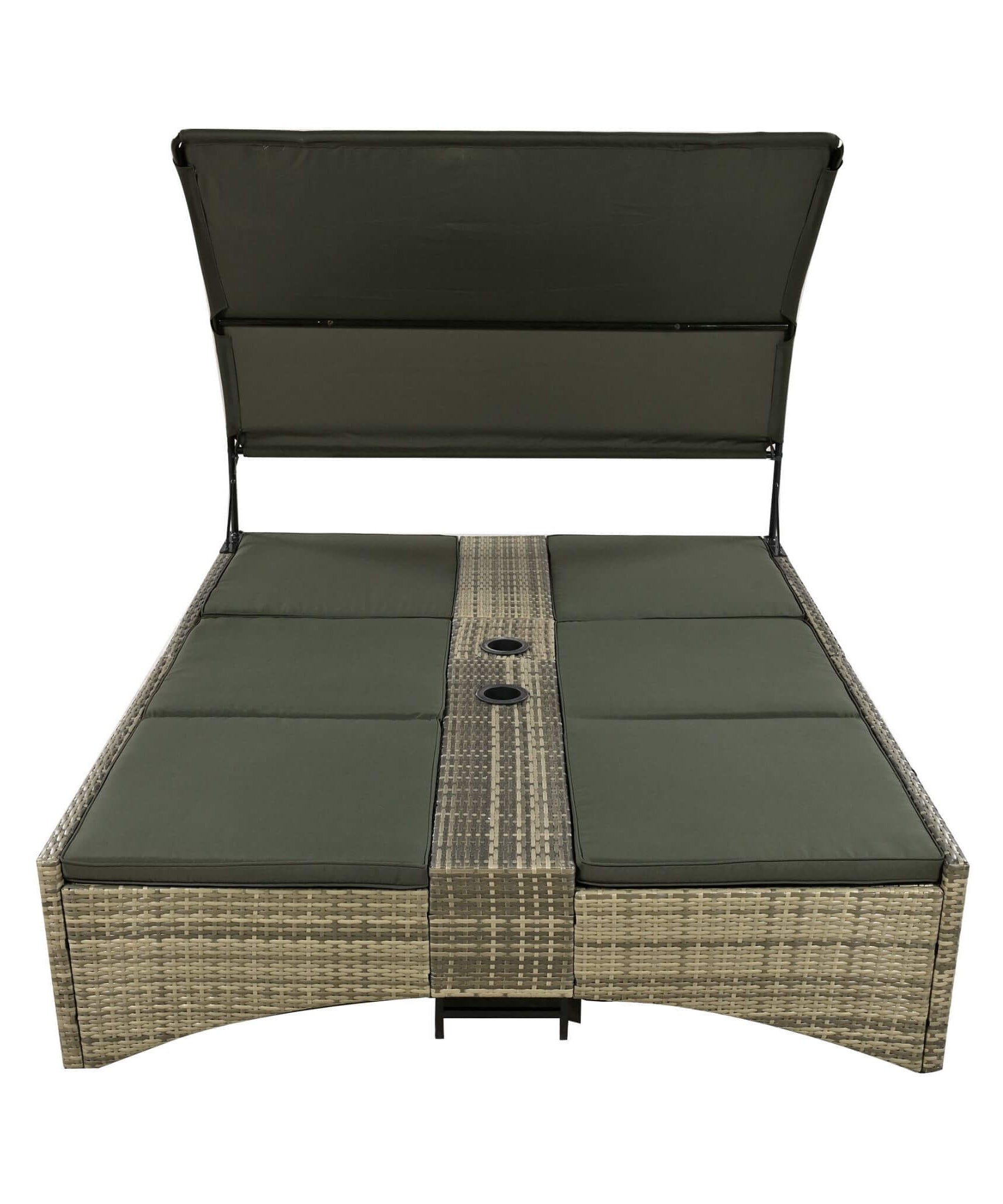 Alora Outdoor Rattan Patio Daybed With Adjustable Backrest, Canopy Roof, Storage Box And Cup Holders (SAK54220)