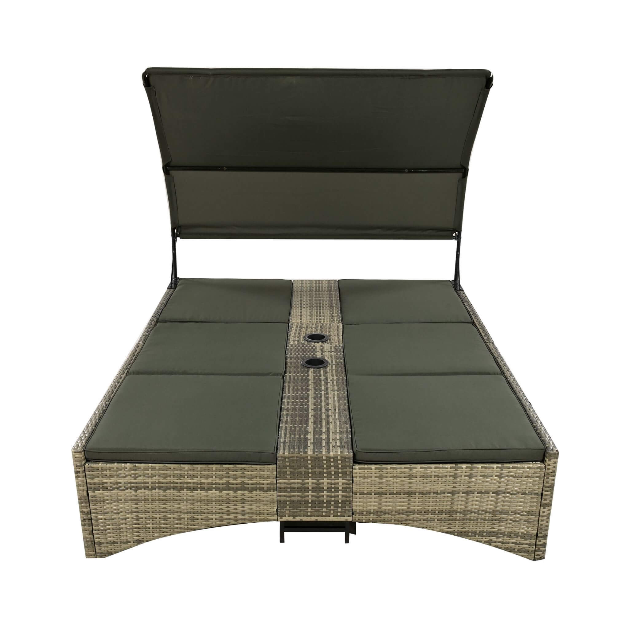 Alora Outdoor Rattan Patio Daybed With Adjustable Backrest, Canopy Roof, Storage Box And Cup Holders (SAK54220)