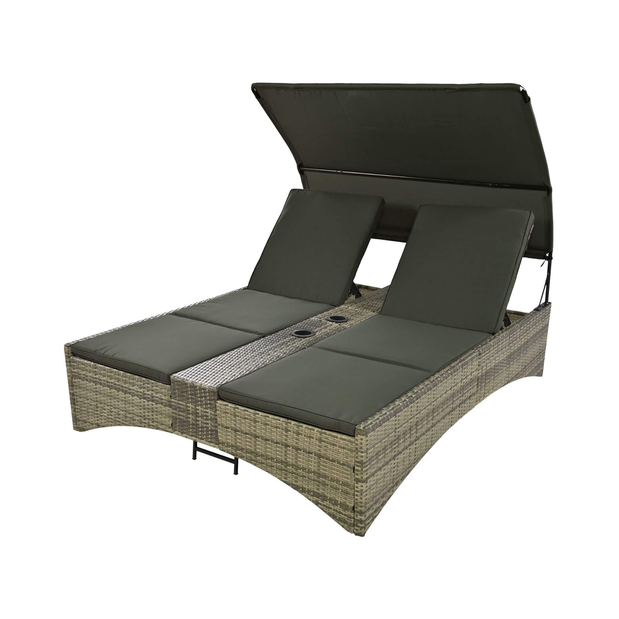 Alora Outdoor Rattan Patio Daybed With Adjustable Backrest, Canopy Roof, Storage Box And Cup Holders (SAK54220)
