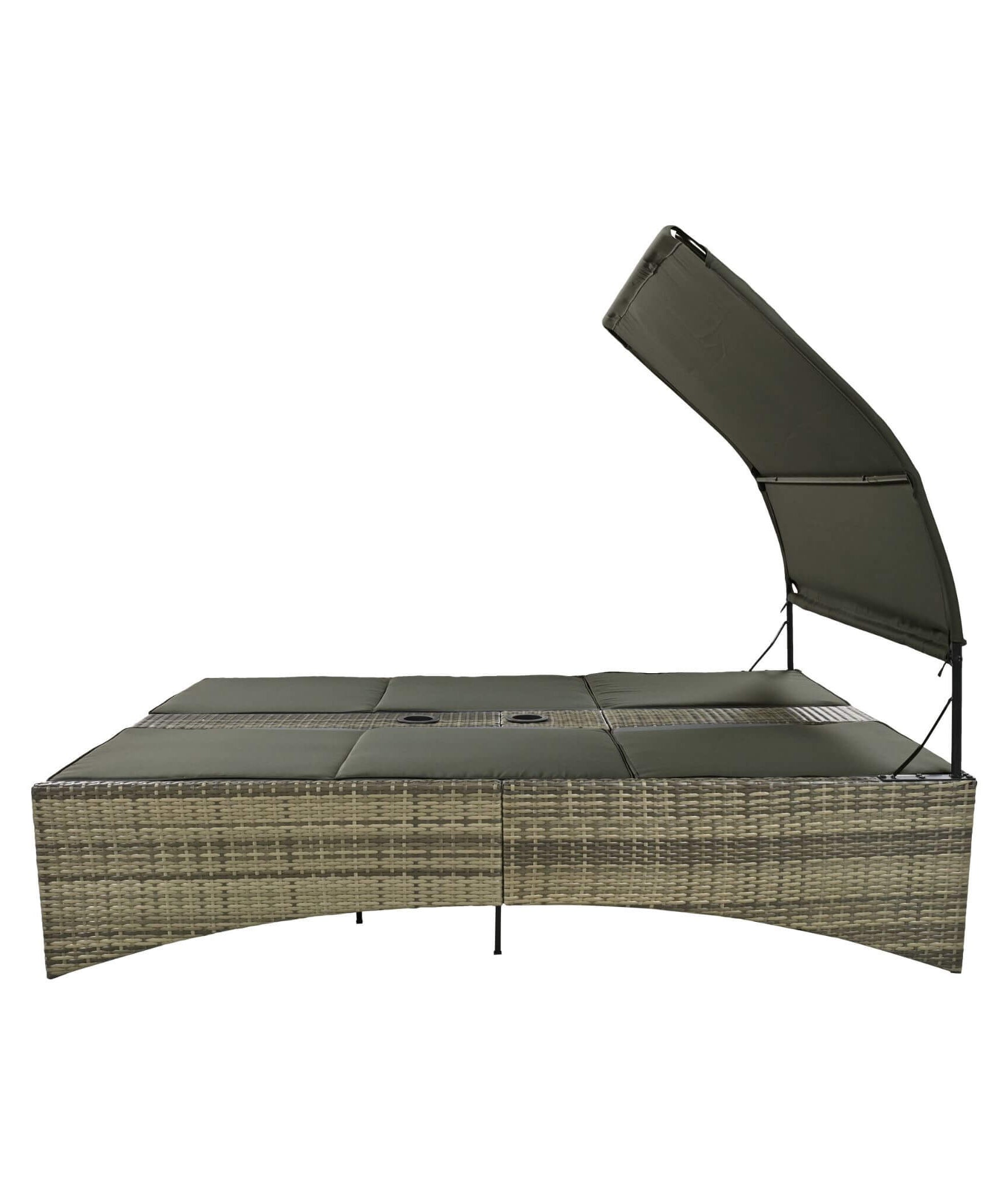 Alora Outdoor Rattan Patio Daybed With Adjustable Backrest, Canopy Roof, Storage Box And Cup Holders (SAK54220)