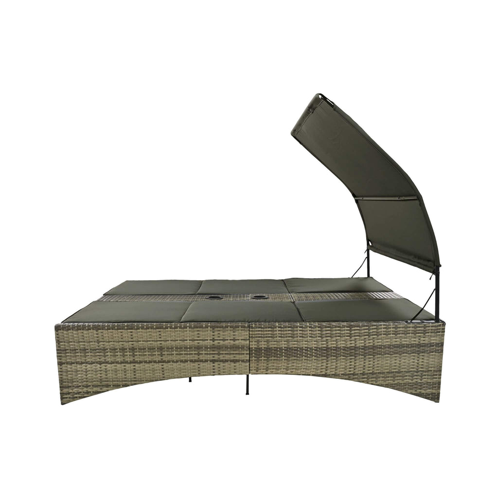 Alora Outdoor Rattan Patio Daybed With Adjustable Backrest, Canopy Roof, Storage Box And Cup Holders (SAK54220)