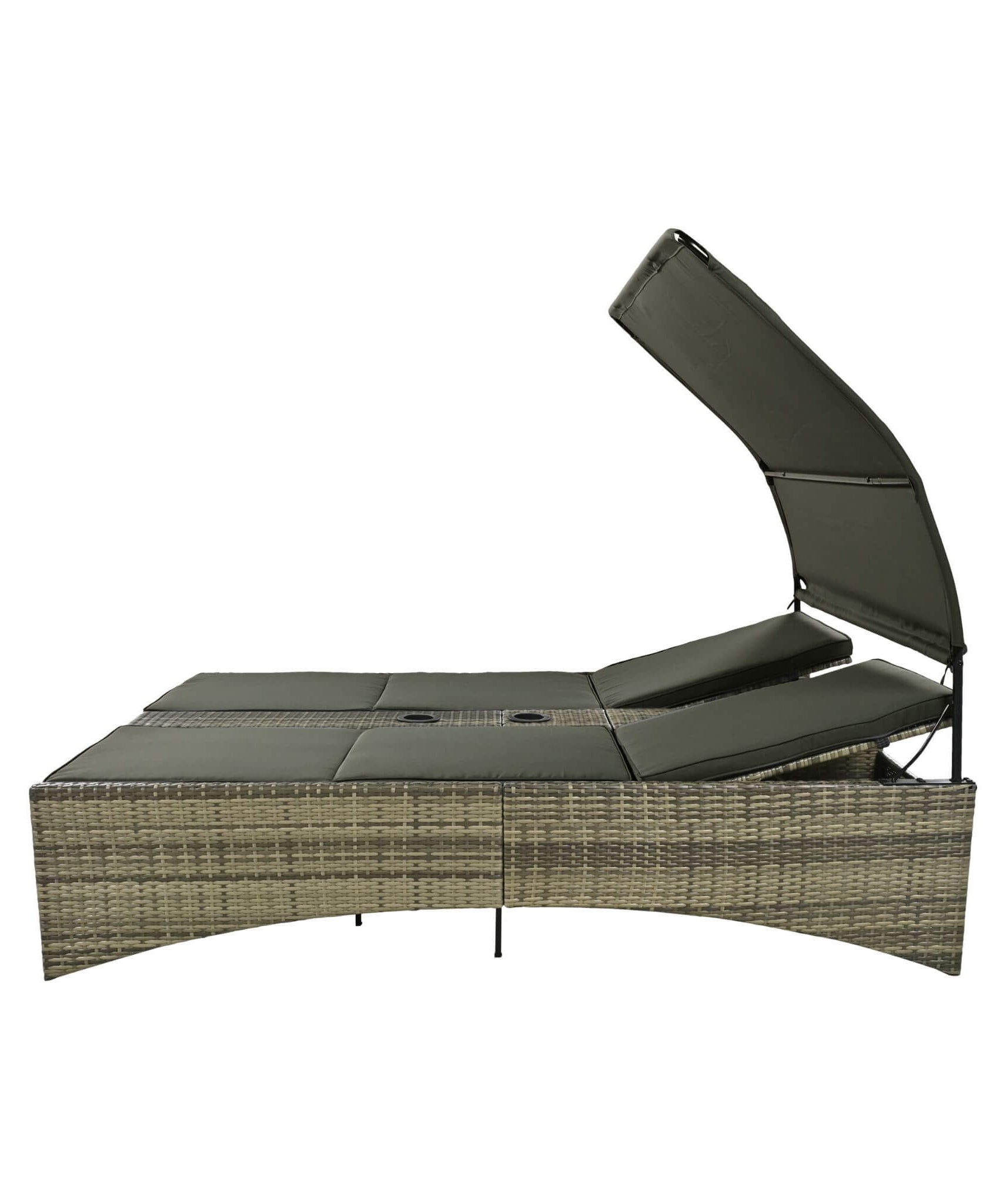 Alora Outdoor Rattan Patio Daybed With Adjustable Backrest, Canopy Roof, Storage Box And Cup Holders (SAK54220)