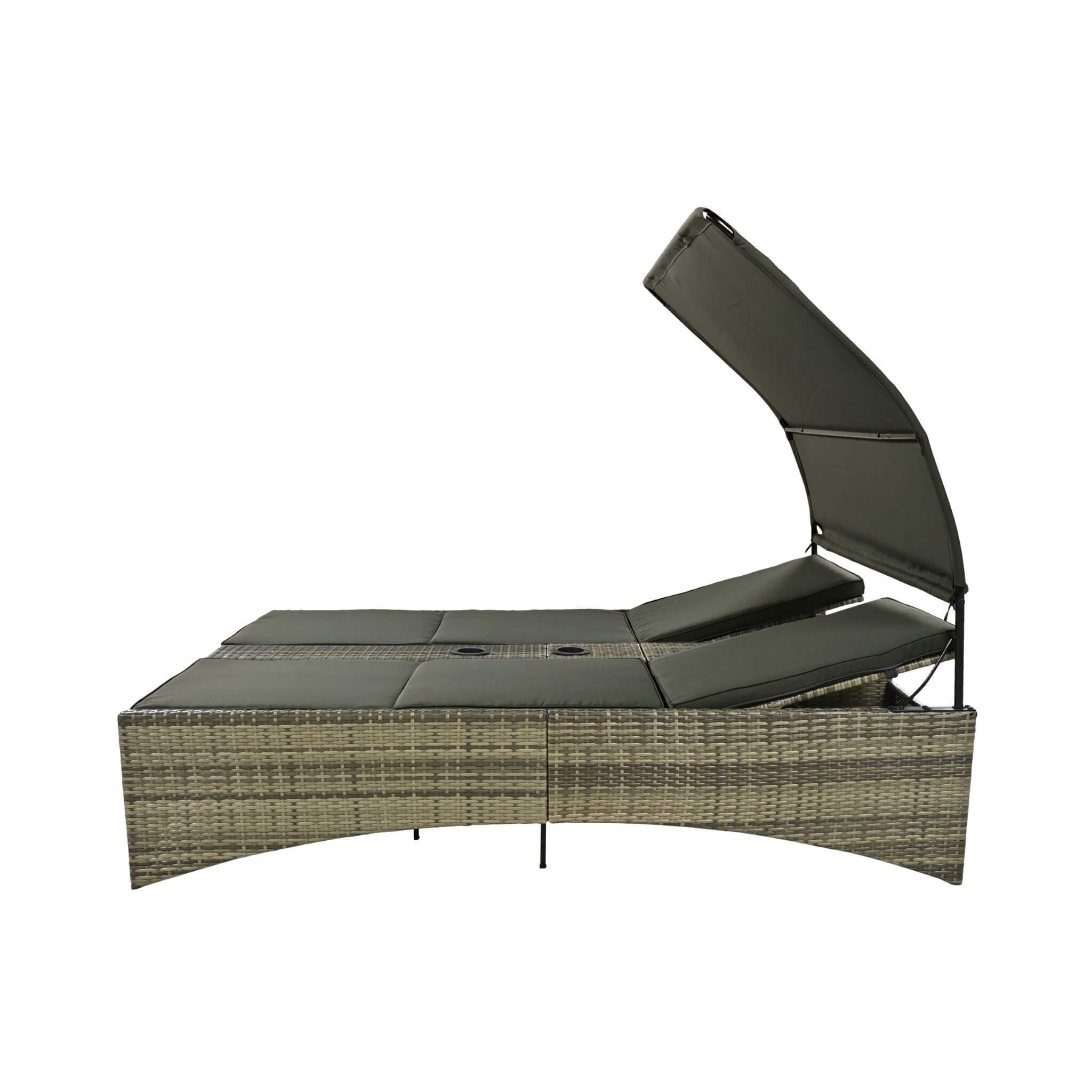 Alora Outdoor Rattan Patio Daybed With Adjustable Backrest, Canopy Roof, Storage Box And Cup Holders (SAK54220)