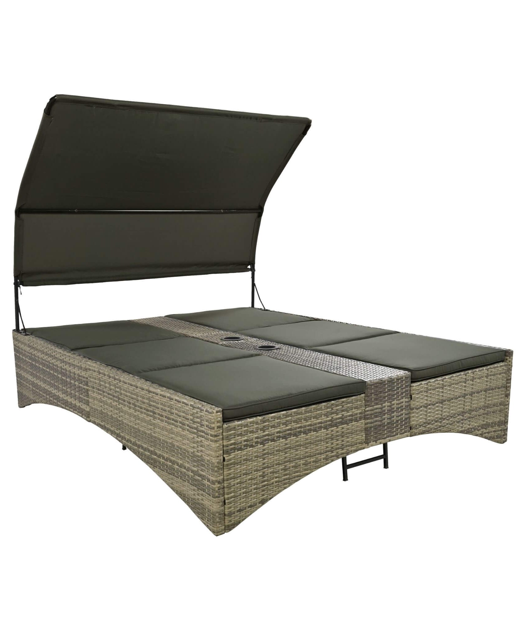 Alora Outdoor Rattan Patio Daybed With Adjustable Backrest, Canopy Roof, Storage Box And Cup Holders (SAK54220)