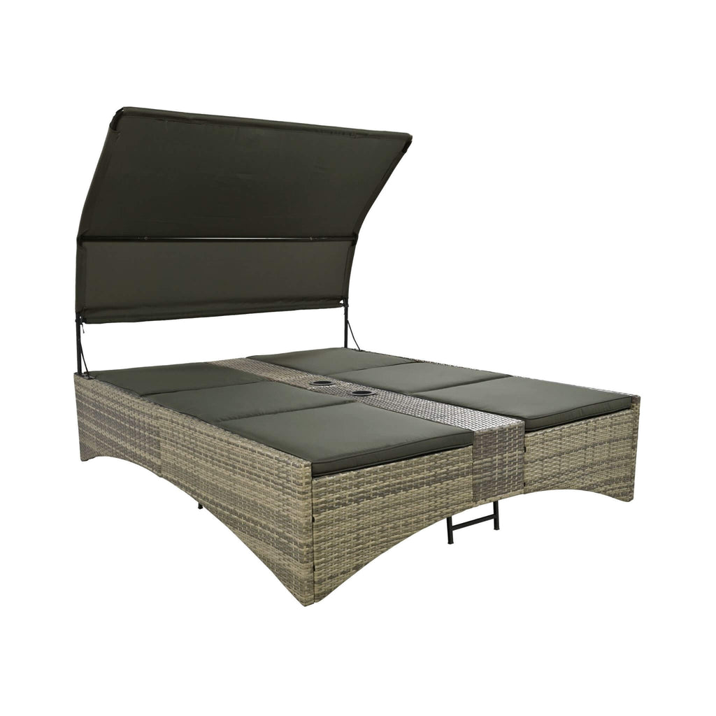Alora Outdoor Rattan Patio Daybed With Adjustable Backrest, Canopy Roof, Storage Box And Cup Holders (SAK54220)