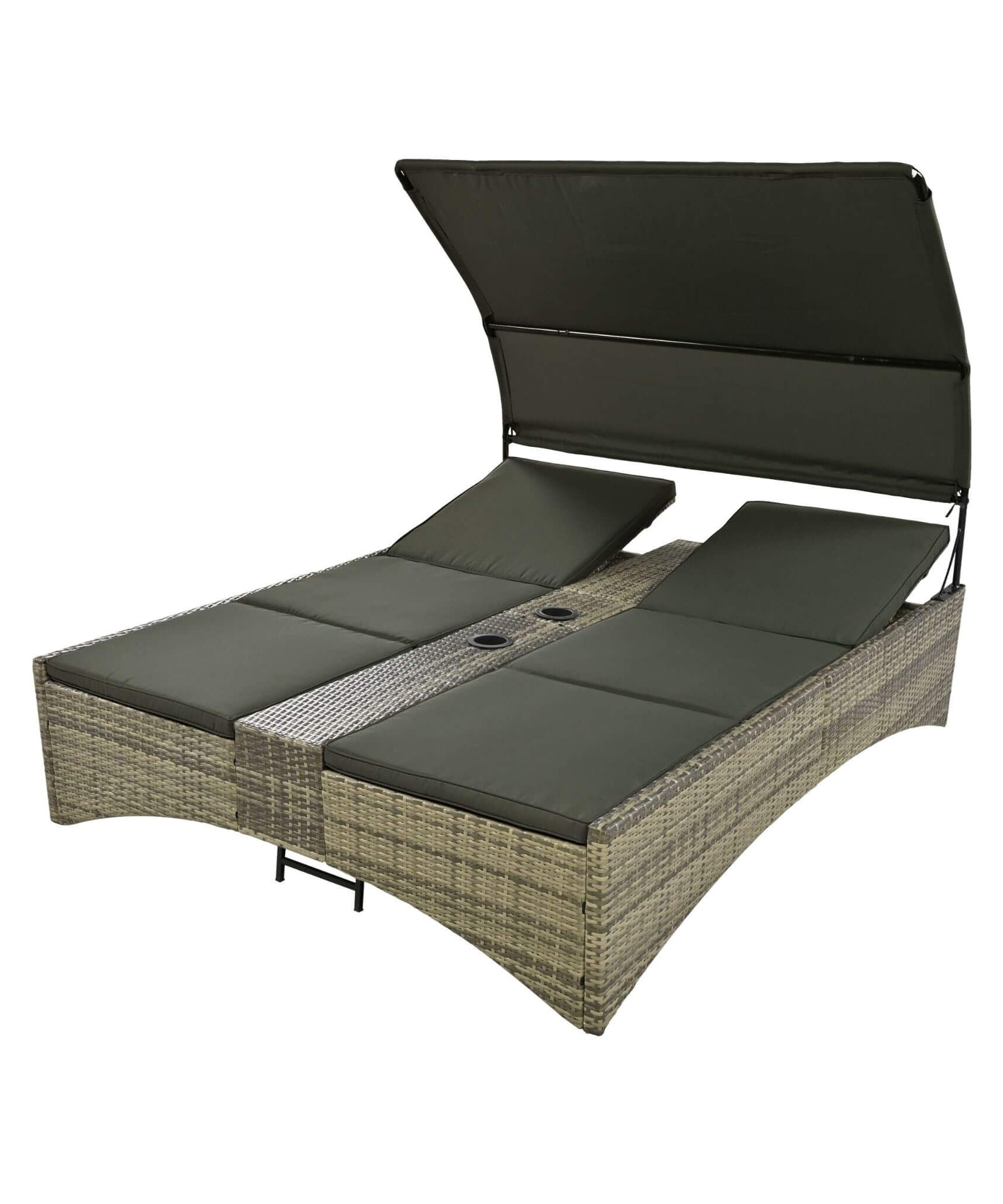 Alora Outdoor Rattan Patio Daybed With Adjustable Backrest, Canopy Roof, Storage Box And Cup Holders (SAK54220)