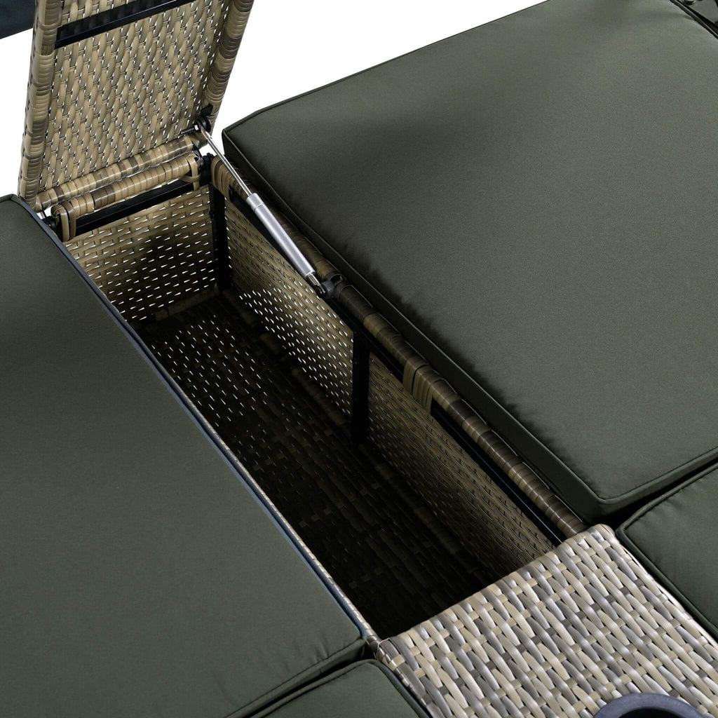 Alora Outdoor Rattan Patio Daybed With Adjustable Backrest, Canopy Roof, Storage Box And Cup Holders (SAK54220)