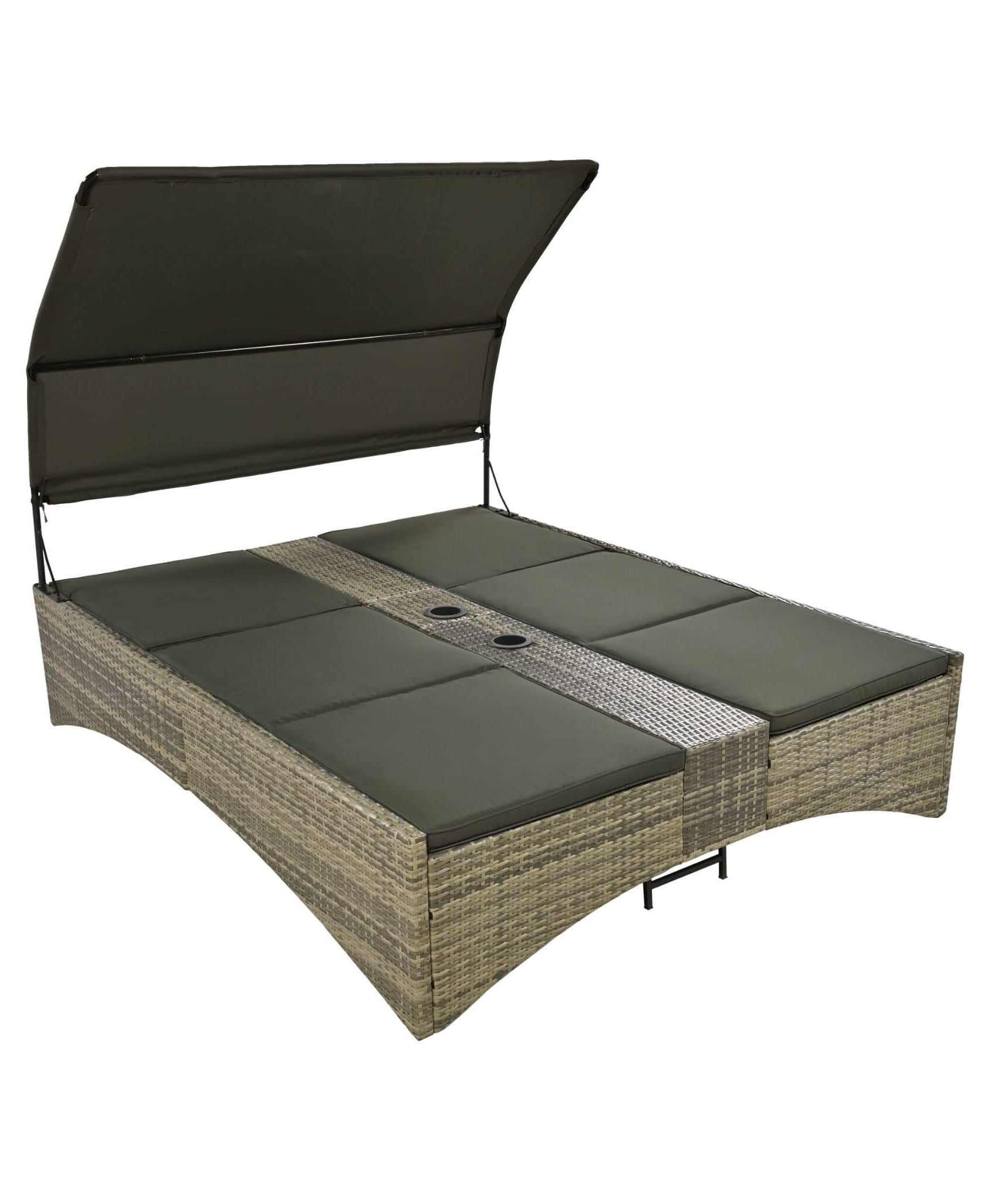 Alora Outdoor Rattan Patio Daybed With Adjustable Backrest, Canopy Roof, Storage Box And Cup Holders (SAK54220)