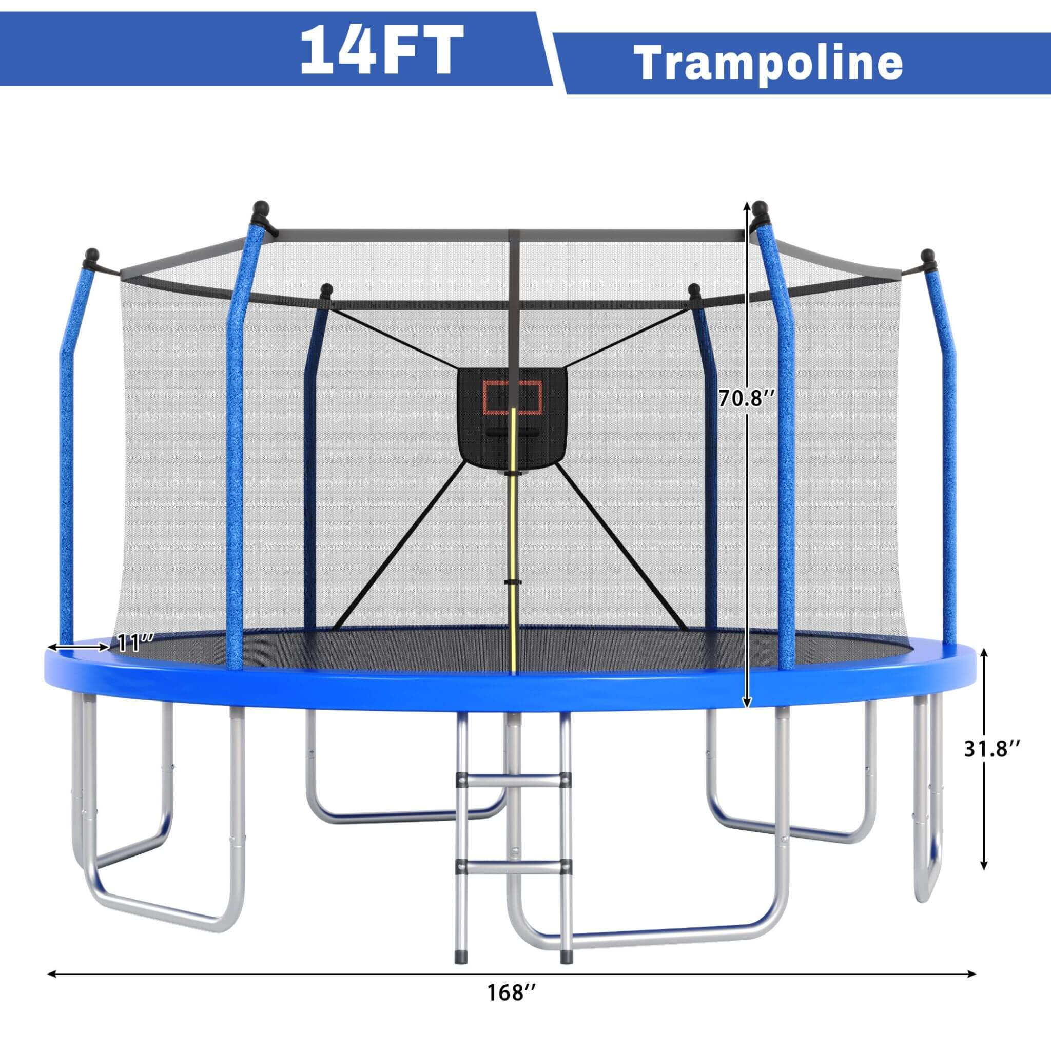 Outdoor Trampoline With LED Lights And Basketball Hoop (SAK69305)
