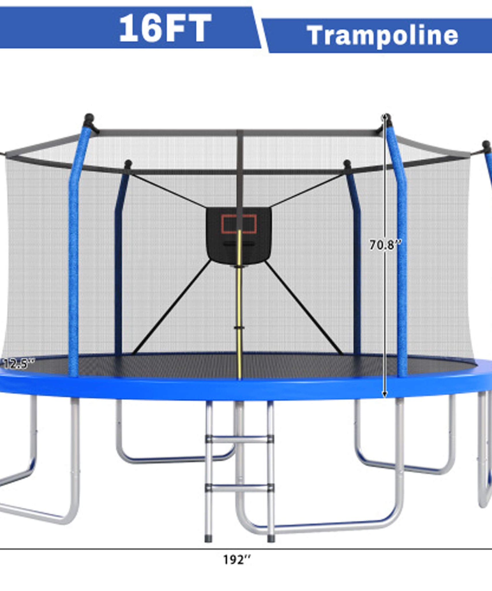 Outdoor Trampoline With LED Lights And Basketball Hoop (SAK69305)