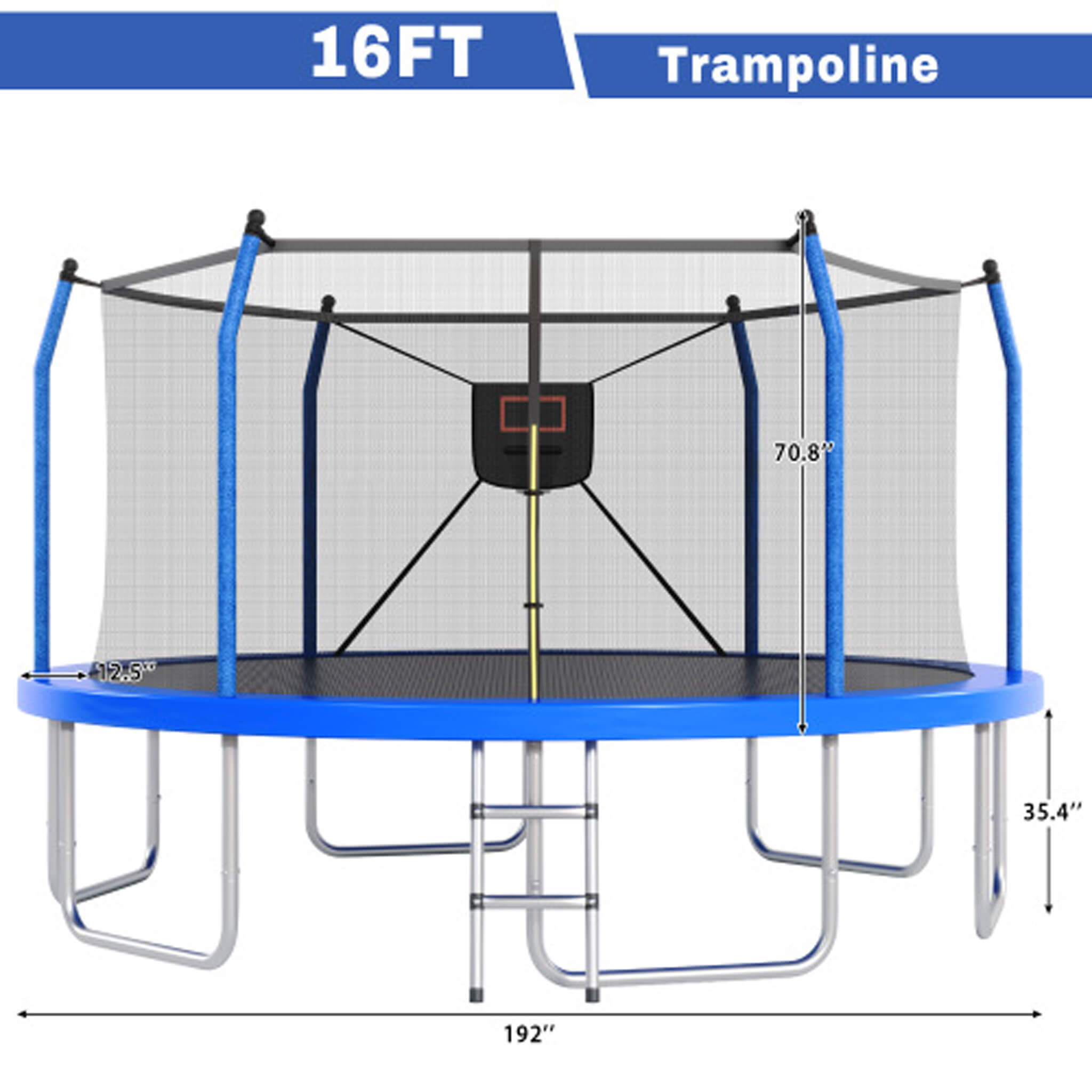 Outdoor Trampoline With LED Lights And Basketball Hoop (SAK69305)