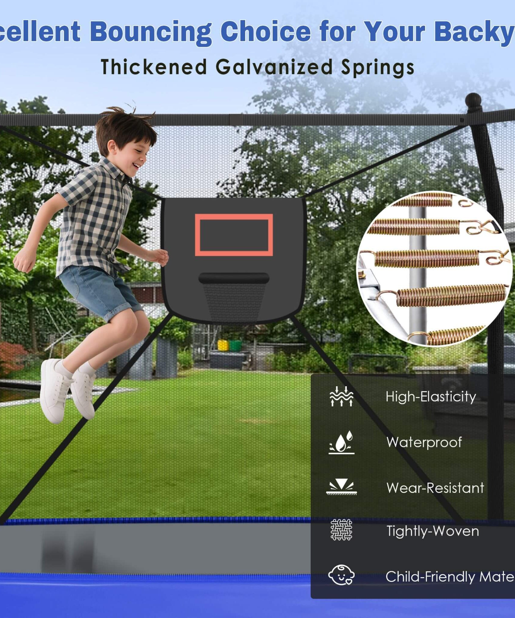 Outdoor Trampoline With LED Lights And Basketball Hoop (SAK69305)