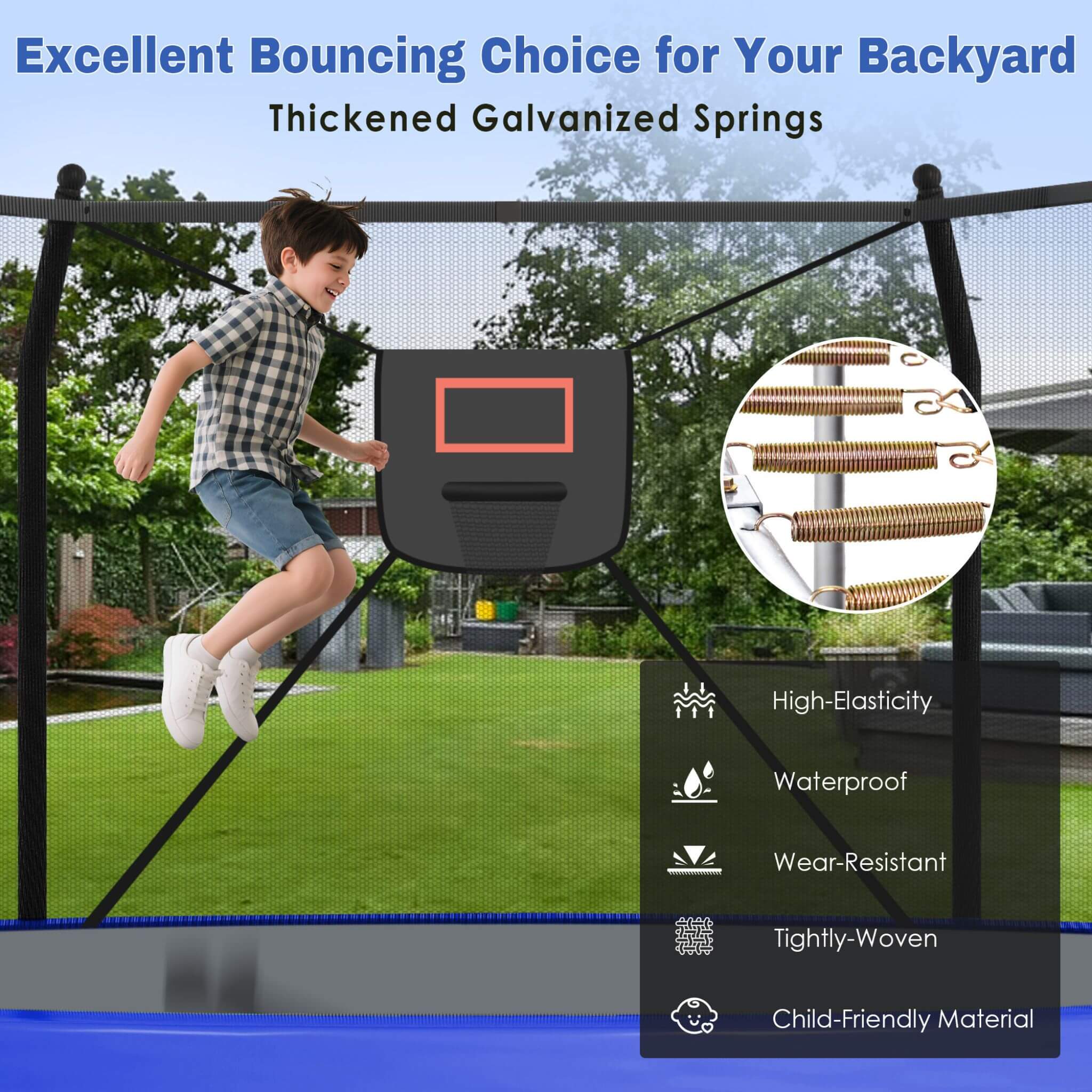 Outdoor Trampoline With LED Lights And Basketball Hoop (SAK69305)
