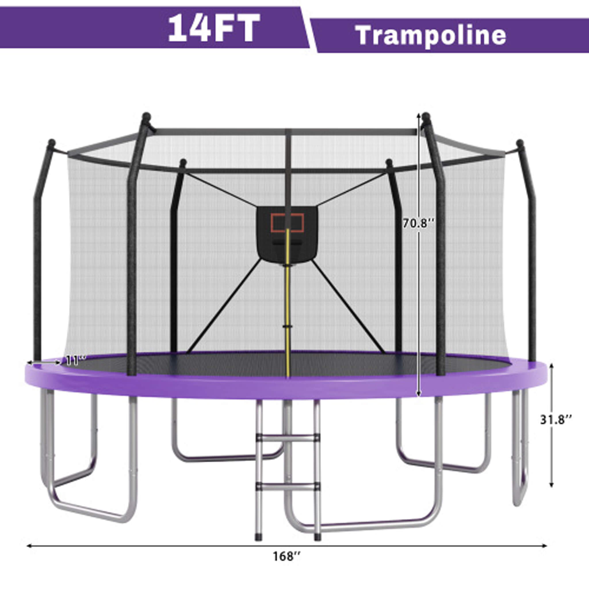 Outdoor Trampoline With LED Lights And Basketball Hoop (SAK69305)