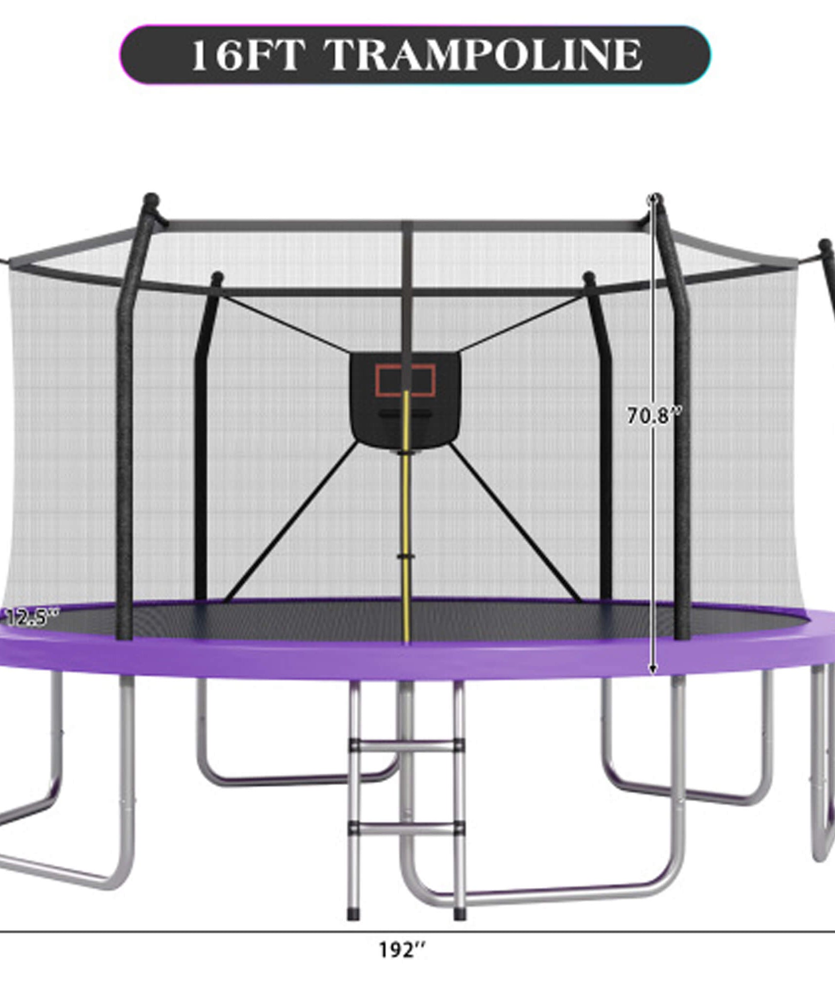 Outdoor Trampoline With LED Lights And Basketball Hoop (SAK69305)