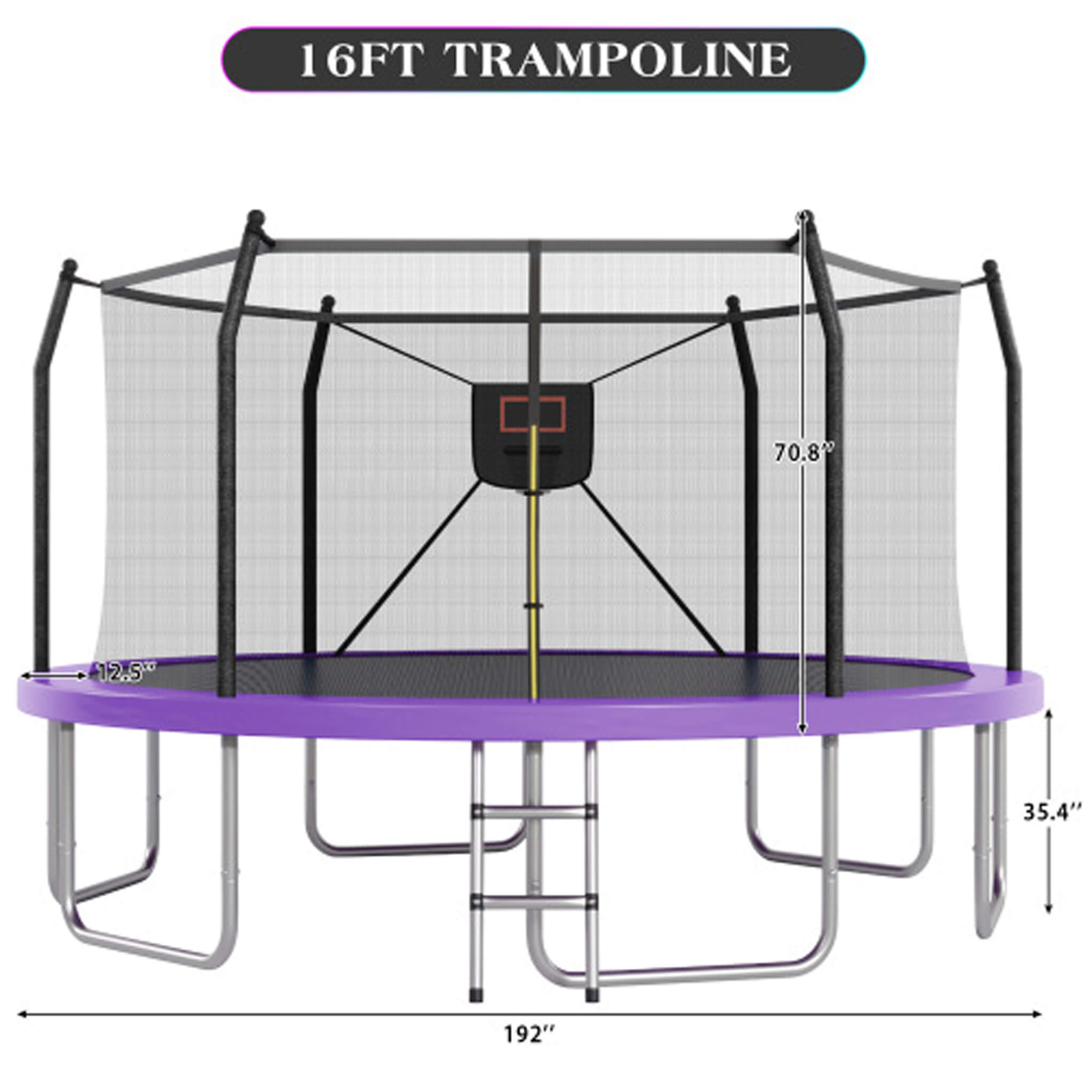 Outdoor Trampoline With LED Lights And Basketball Hoop (SAK69305)