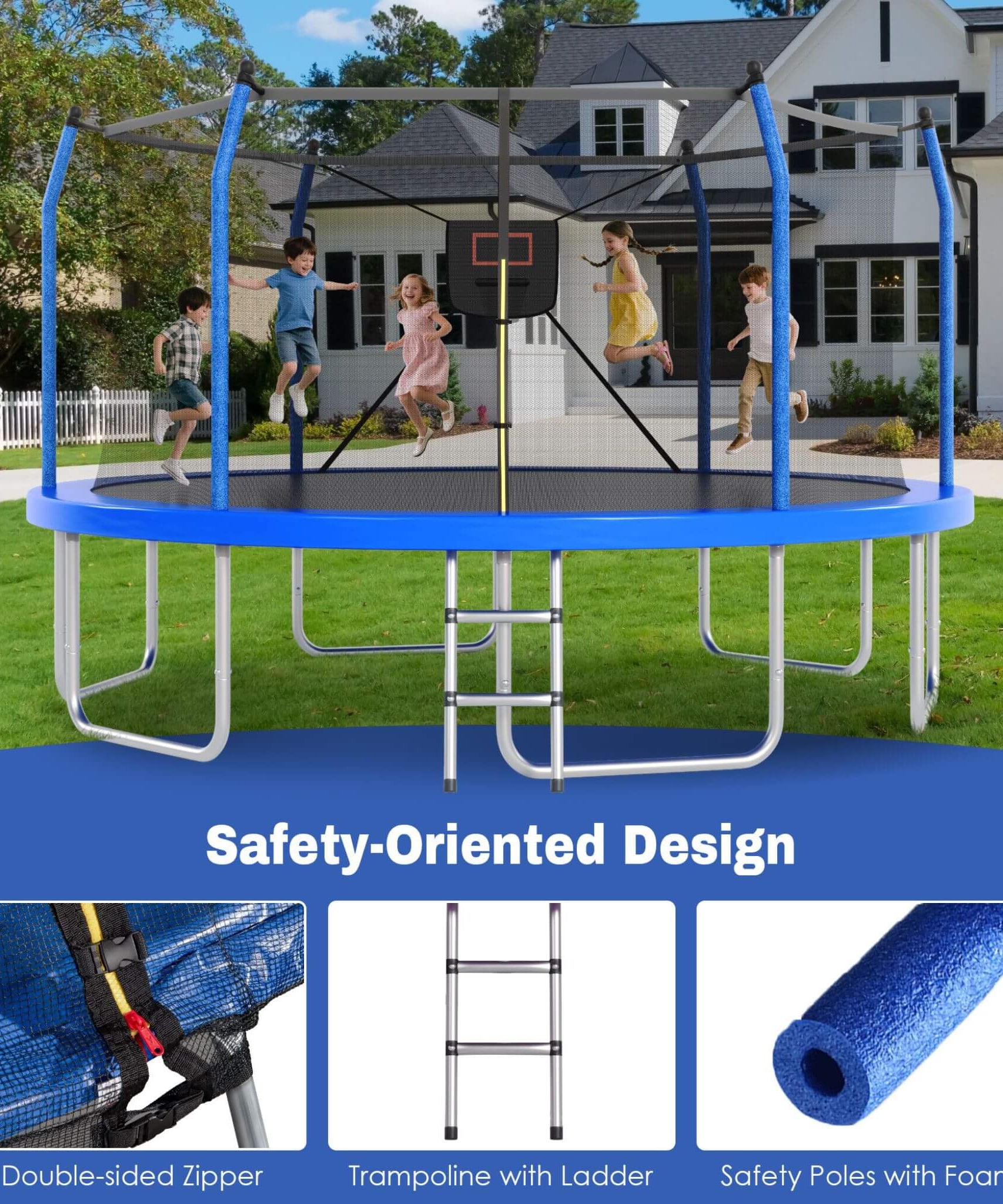 Outdoor Trampoline With LED Lights And Basketball Hoop (SAK69305)