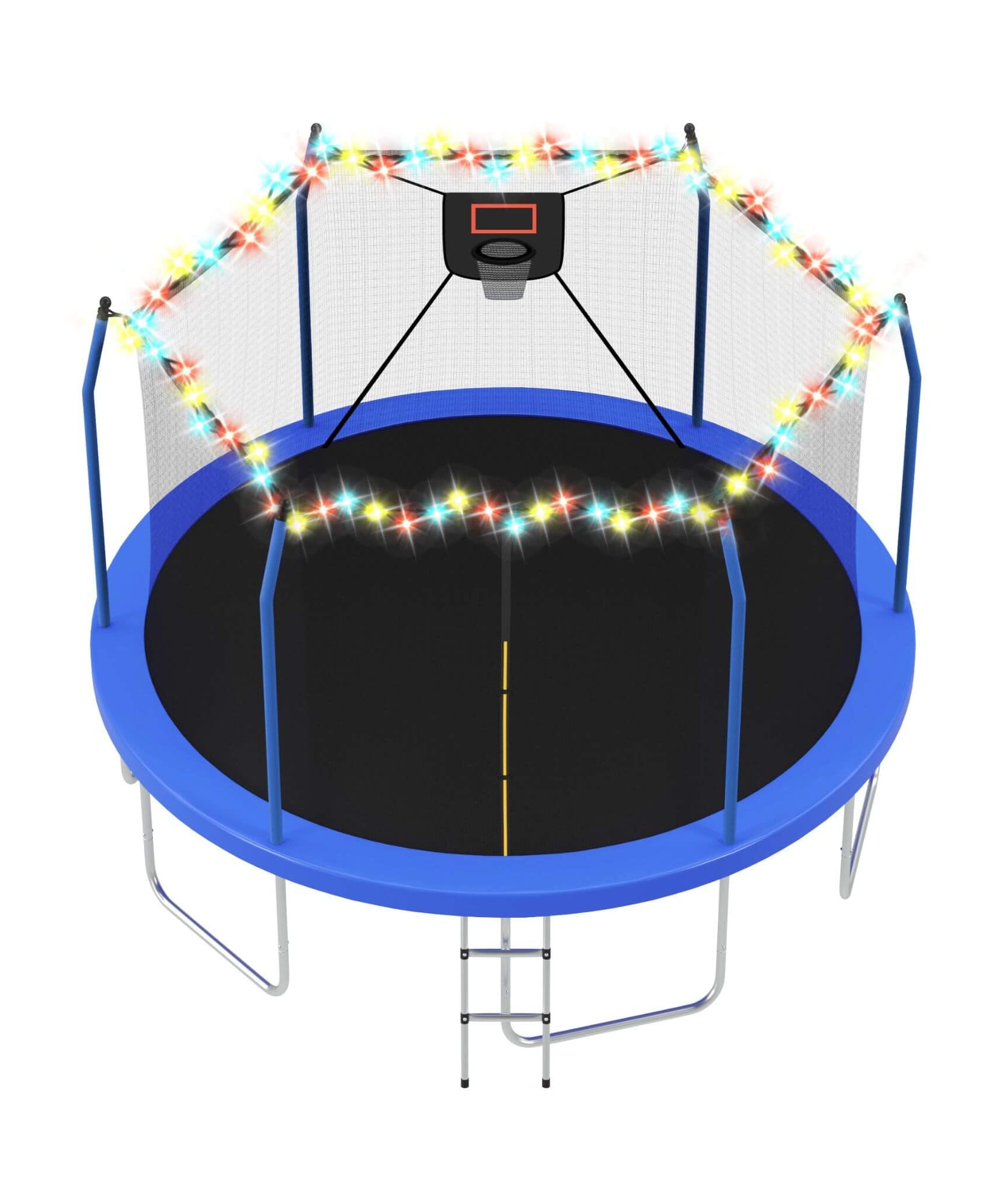 Outdoor Trampoline With LED Lights And Basketball Hoop (SAK69305)