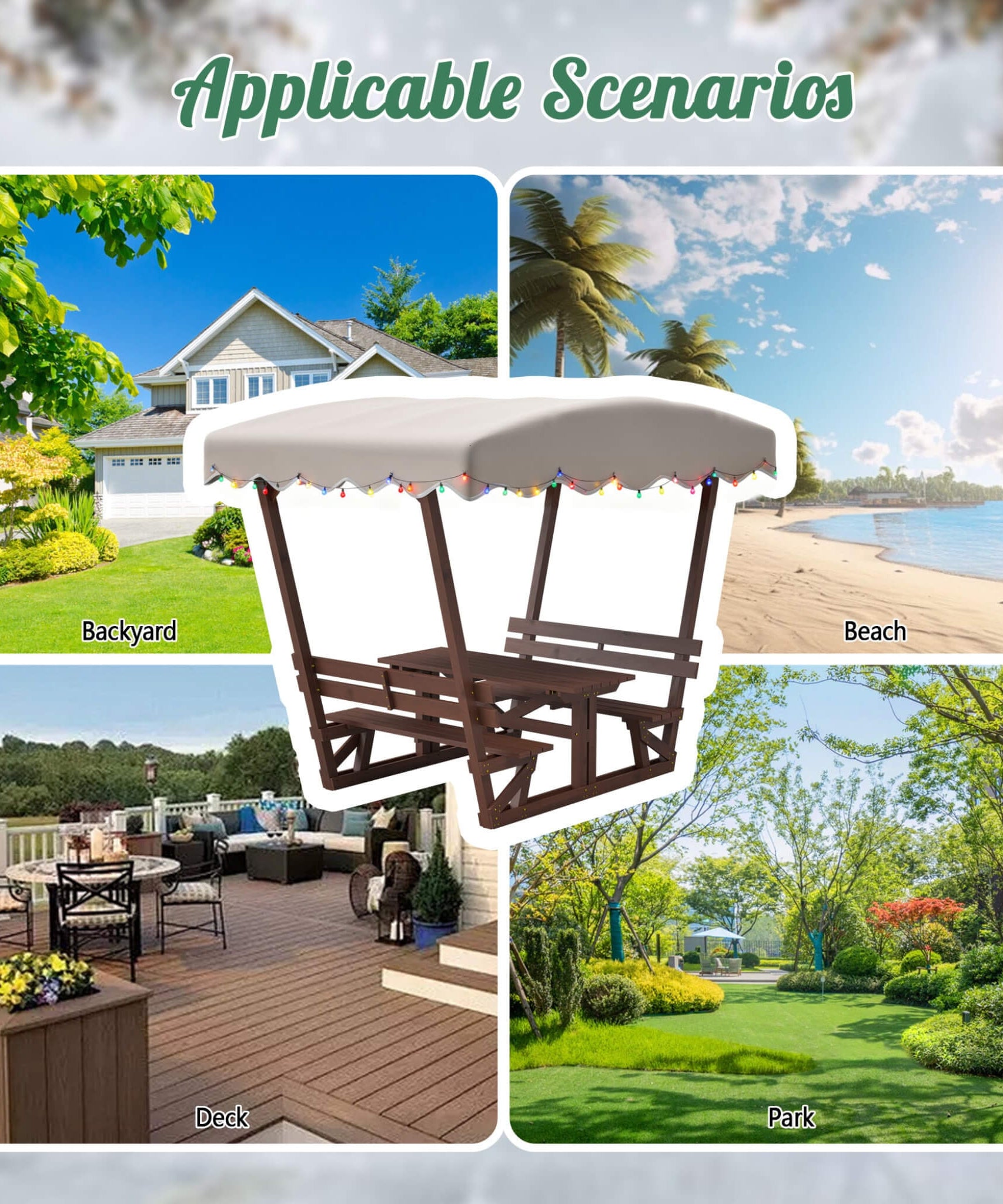 Alora Outdoor Waterproof Wood Picnic Table And Bench Set With Removable Canopy (SAK87135)