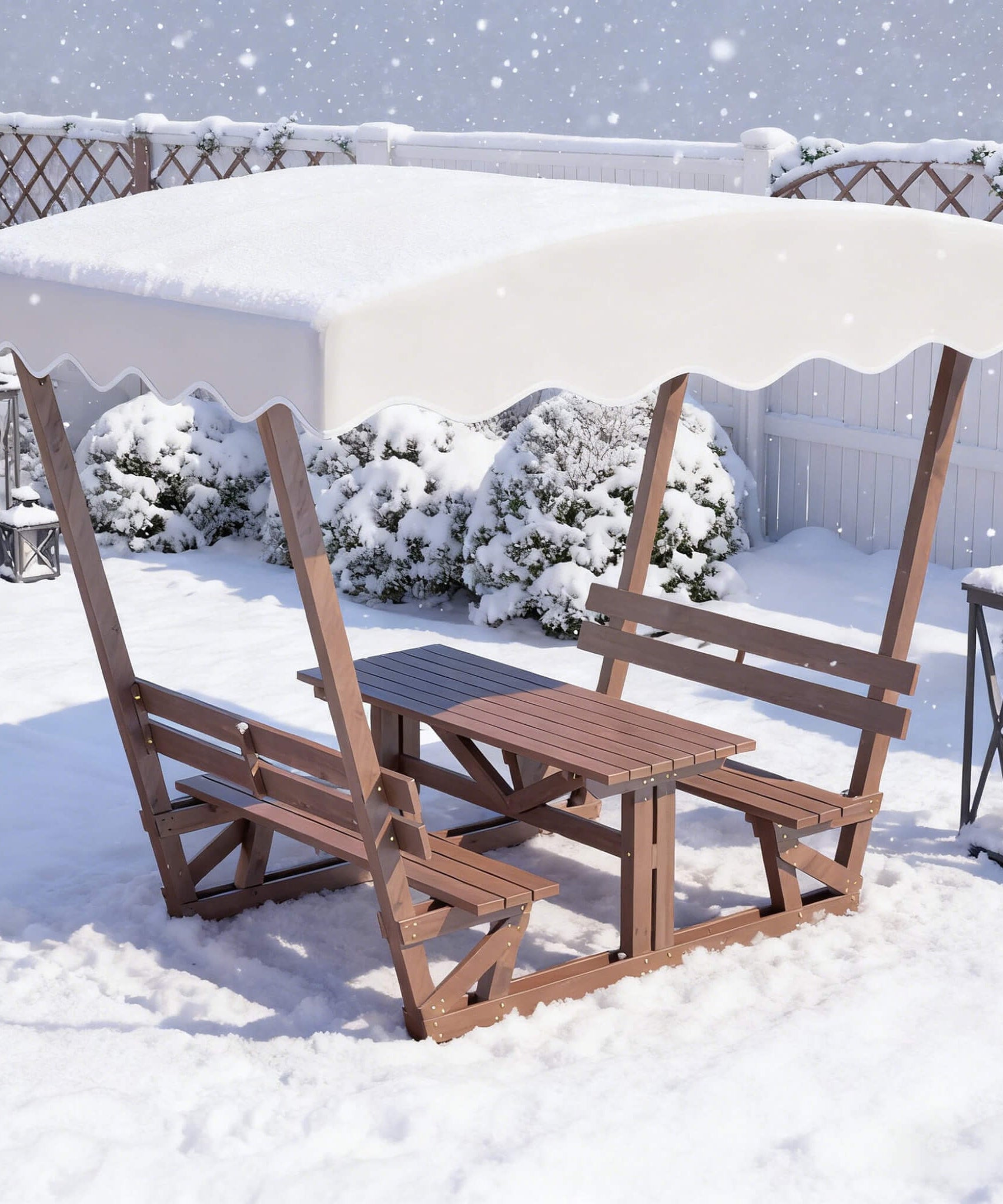Alora Outdoor Waterproof Wood Picnic Table And Bench Set With Removable Canopy (SAK87135)