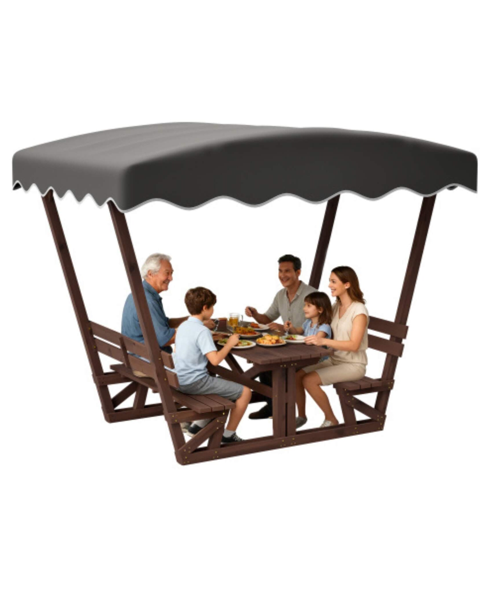 Alora Outdoor Waterproof Wood Picnic Table And Bench Set With Removable Canopy (SAK87135)