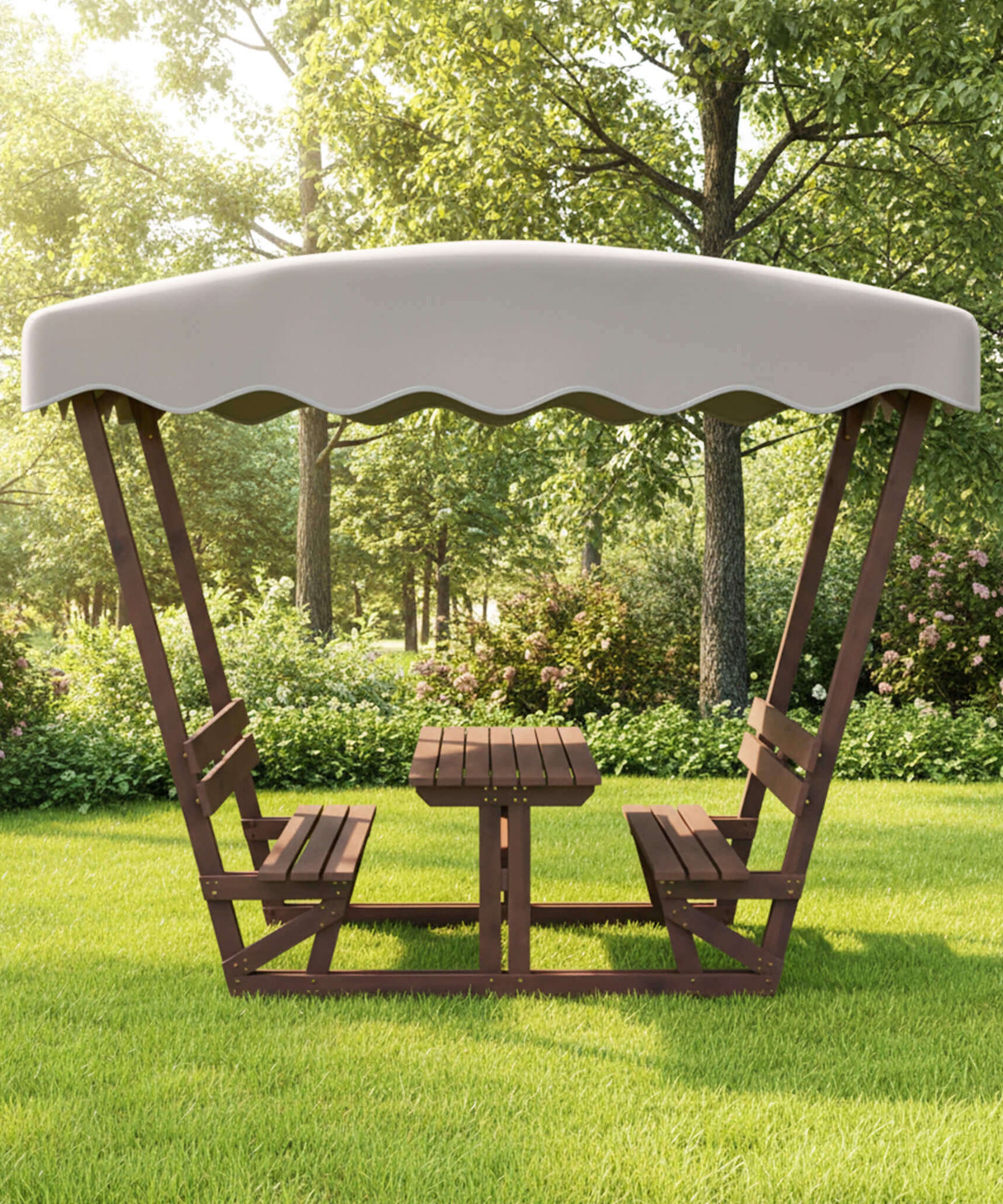 Alora Outdoor Waterproof Wood Picnic Table And Bench Set With Removable Canopy (SAK87135)