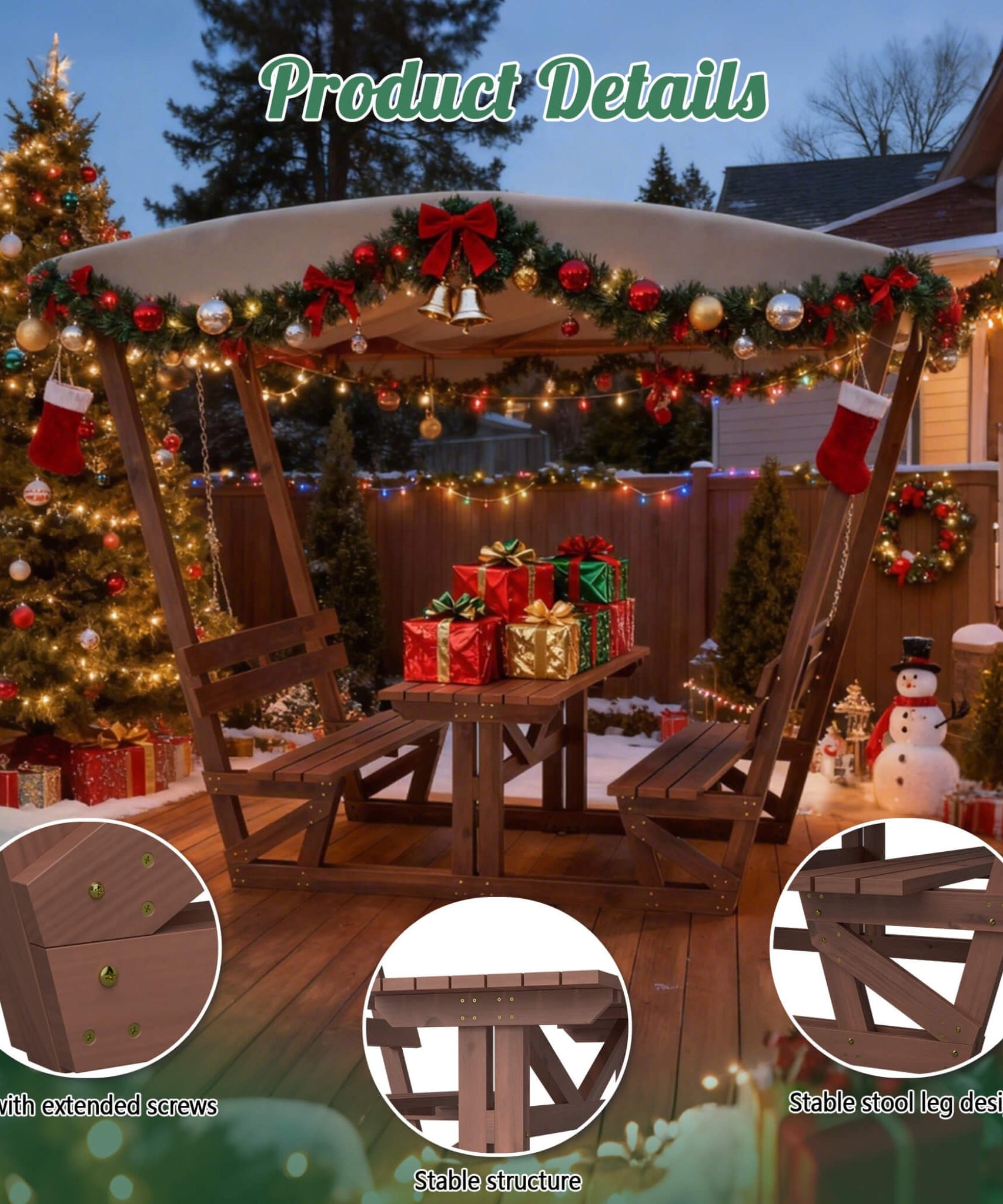 Alora Outdoor Waterproof Wood Picnic Table And Bench Set With Removable Canopy (SAK87135)