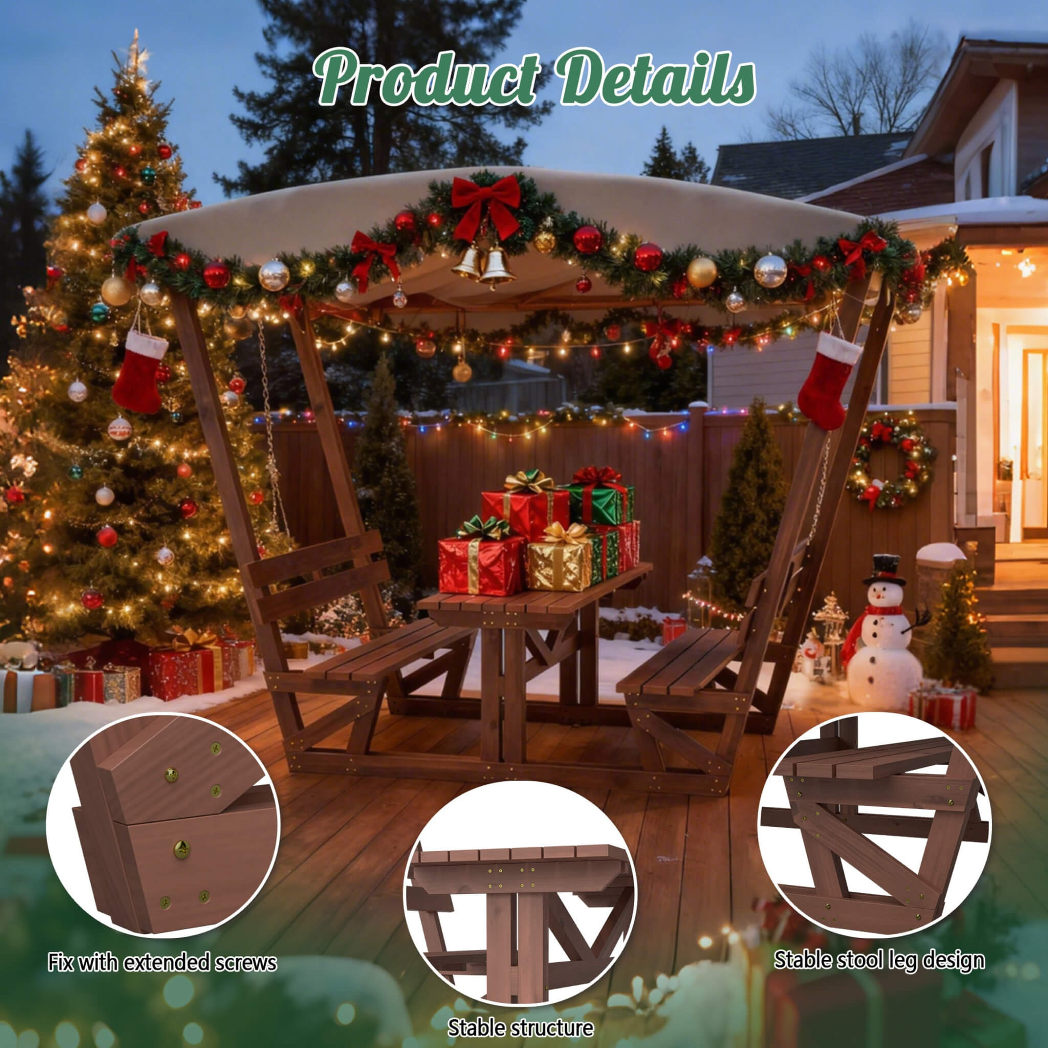 Alora Outdoor Waterproof Wood Picnic Table And Bench Set With Removable Canopy (SAK87135)