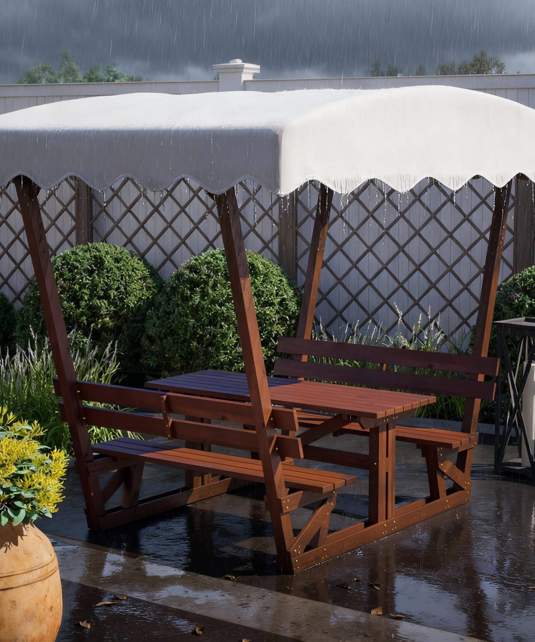 Alora Outdoor Waterproof Wood Picnic Table And Bench Set With Removable Canopy (SAK87135)