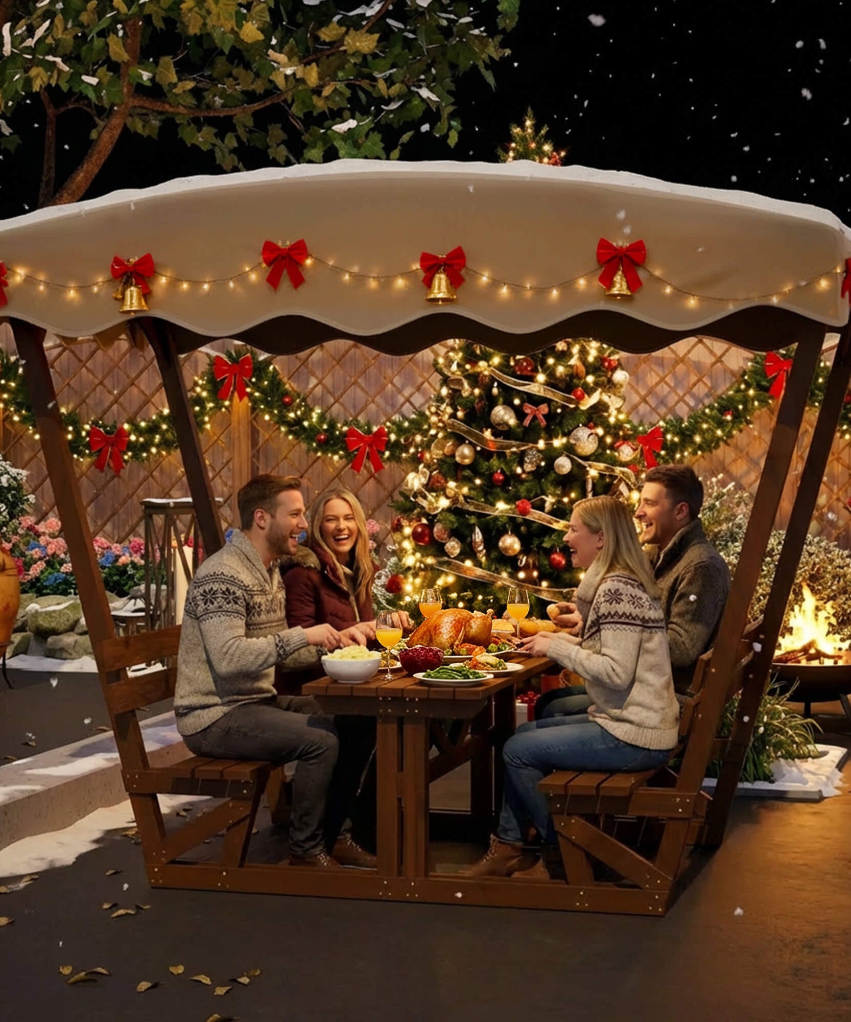 Alora Outdoor Waterproof Wood Picnic Table And Bench Set With Removable Canopy (SAK87135)