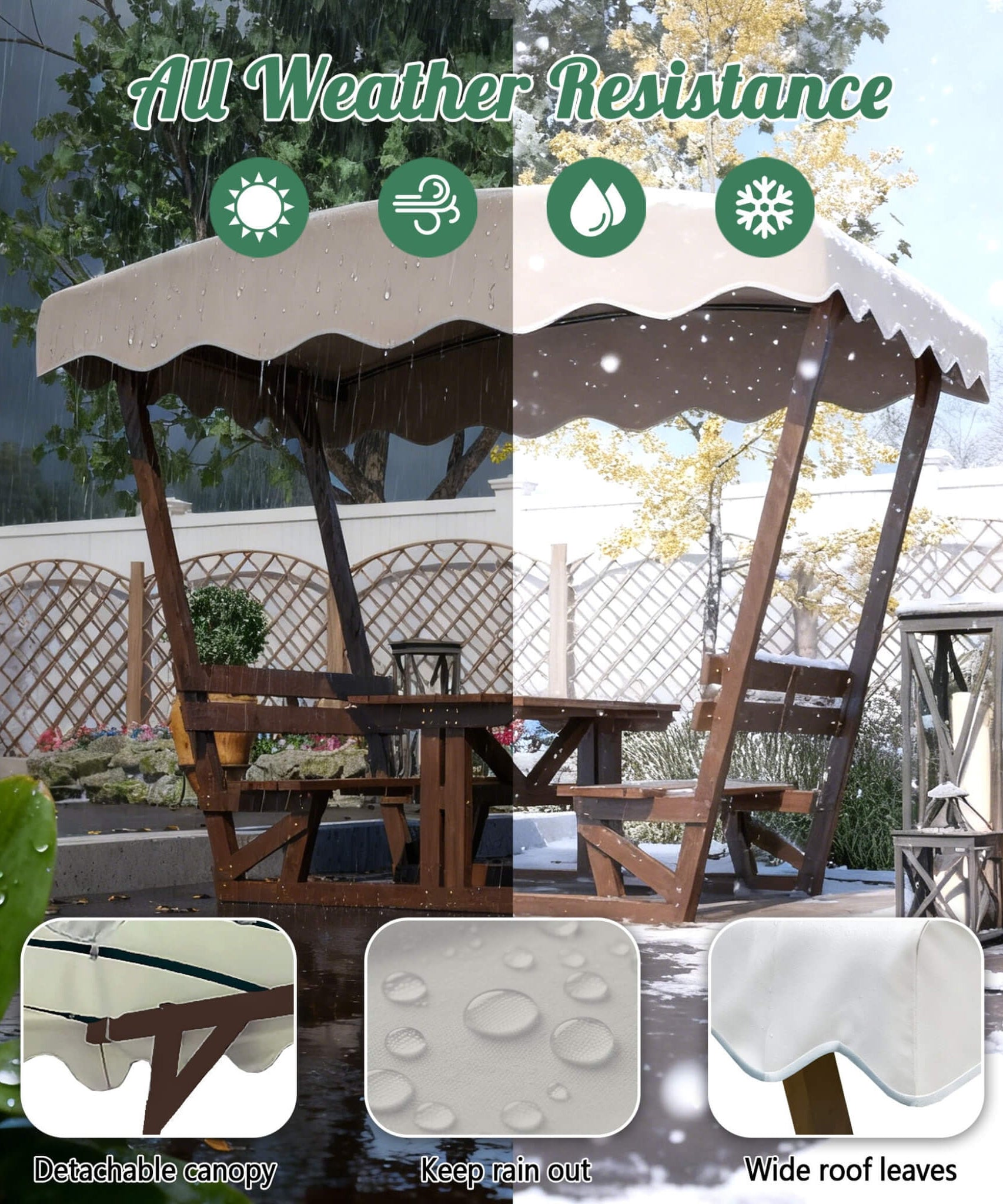 Alora Outdoor Waterproof Wood Picnic Table And Bench Set With Removable Canopy (SAK87135)