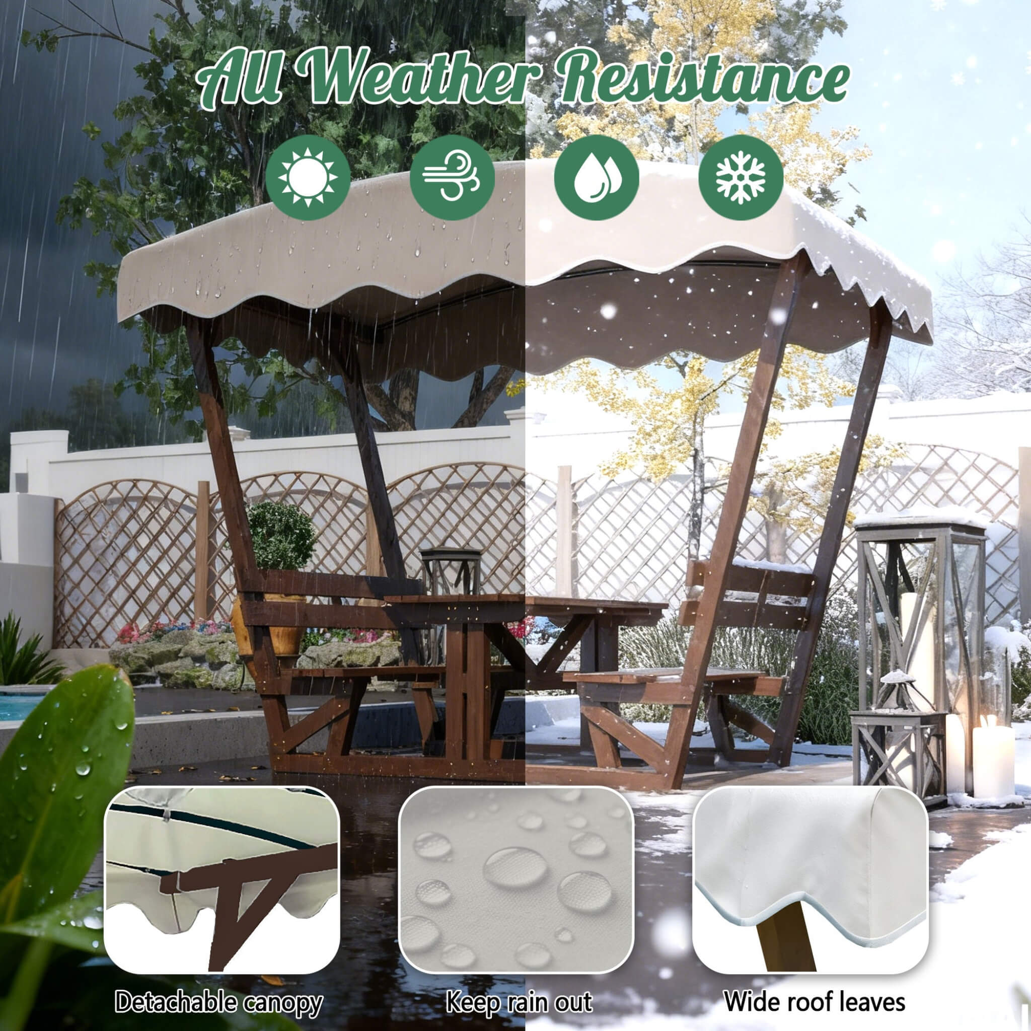 Alora Outdoor Waterproof Wood Picnic Table And Bench Set With Removable Canopy (SAK87135)
