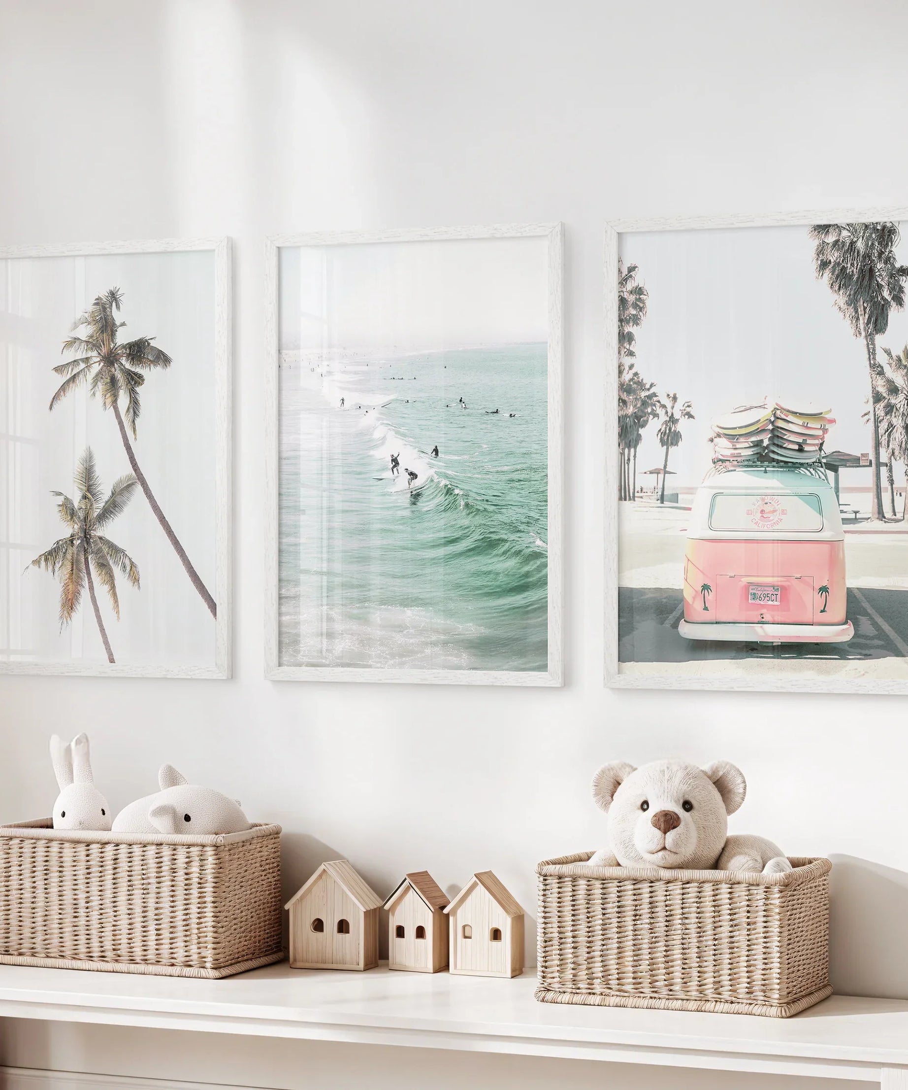 Tropical Beach Wall Art Set. Modern Coastal Surfing Prints