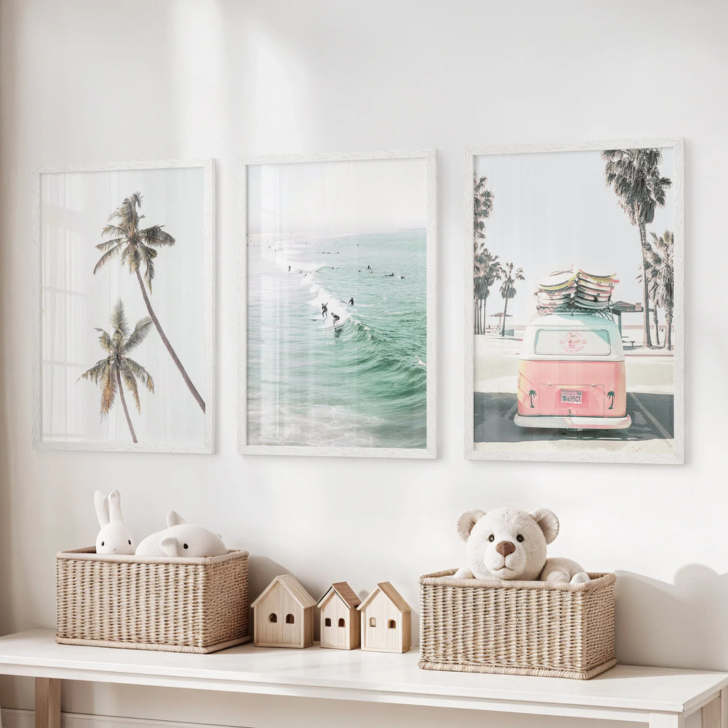 Tropical Beach Wall Art Set. Modern Coastal Surfing Prints