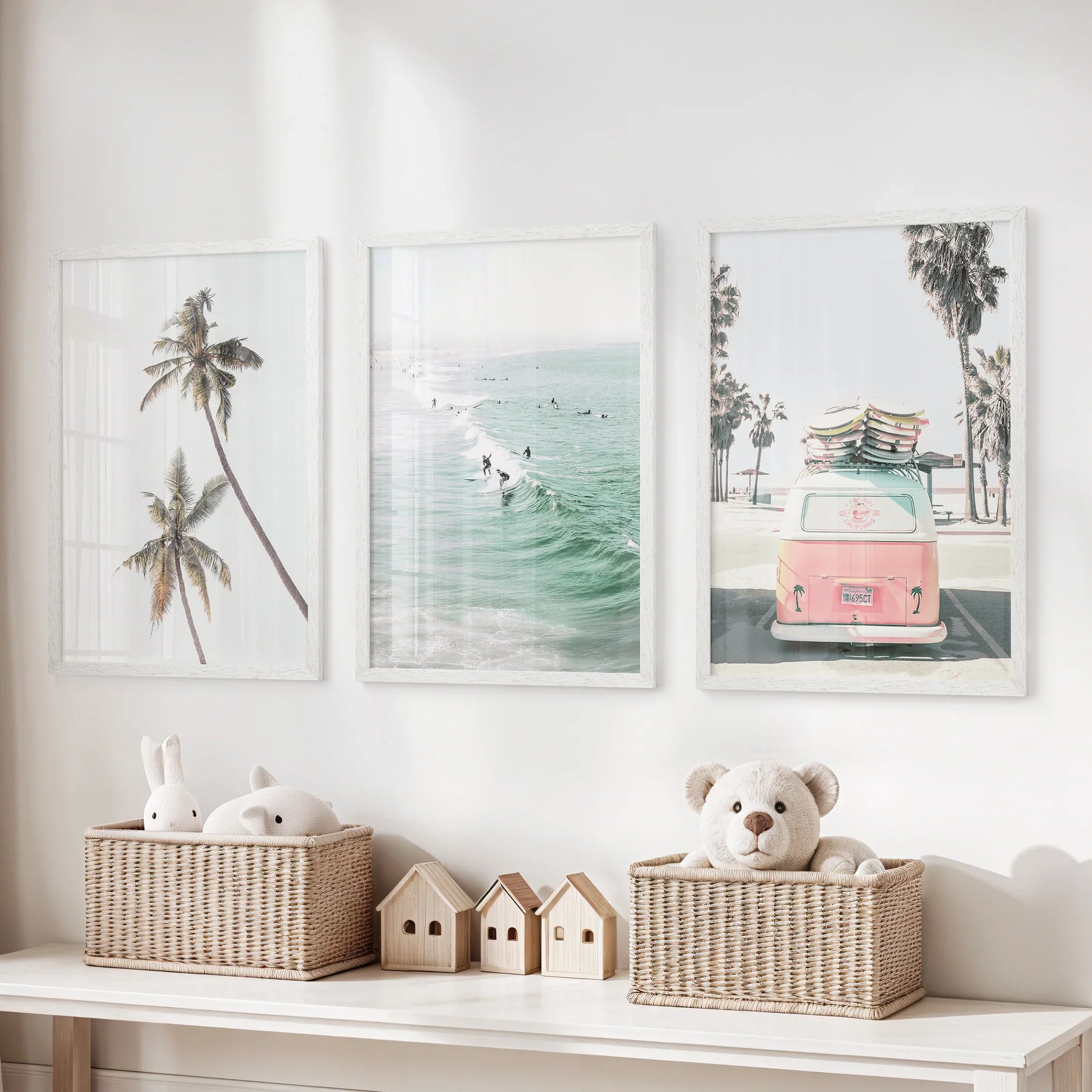 Tropical Beach Wall Art Set. Modern Coastal Surfing Prints
