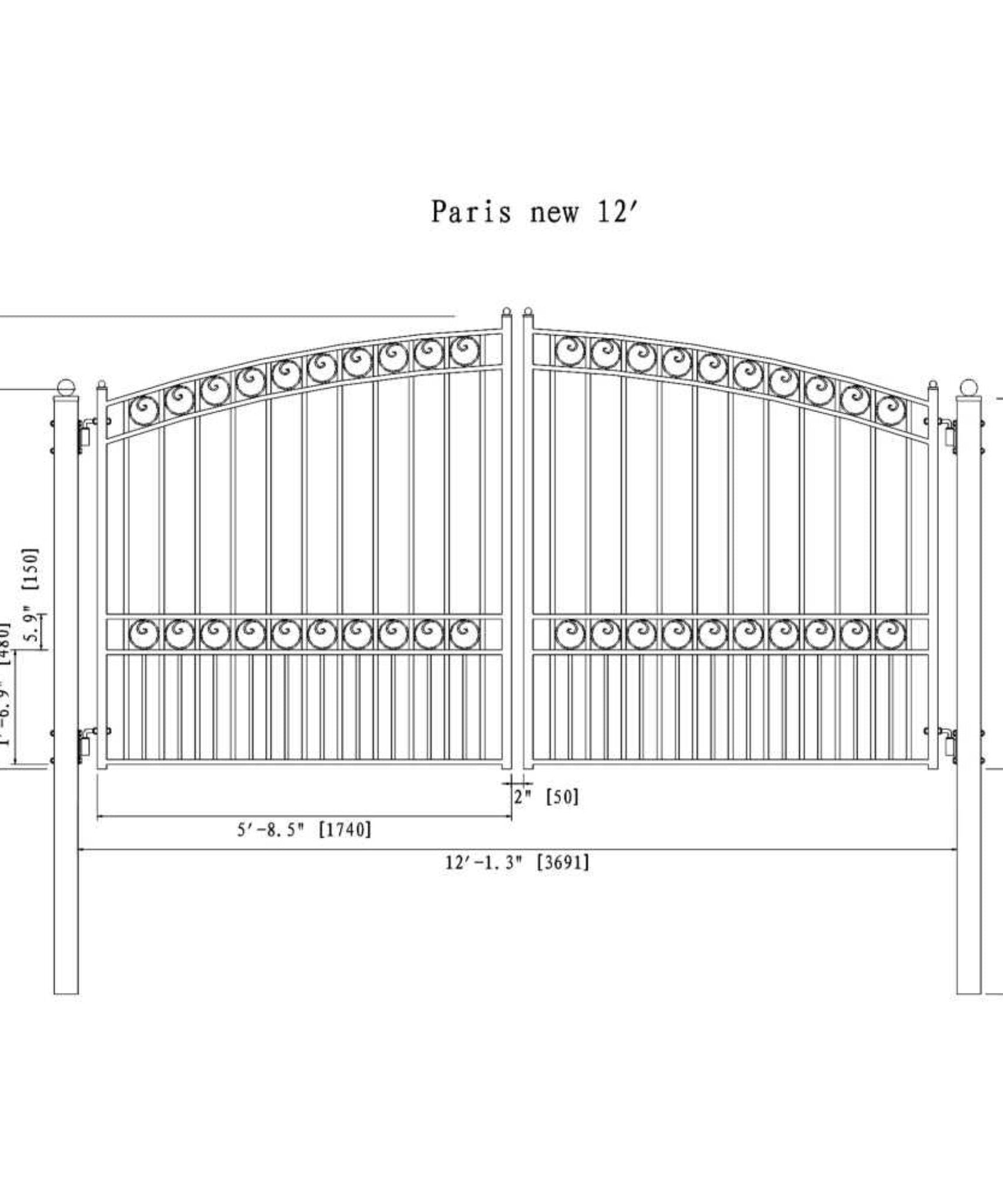 [12-18FT] Heavy-Duty Paris-Style Steel Premium Dual-Swing Driveway Gate (SAK97031)