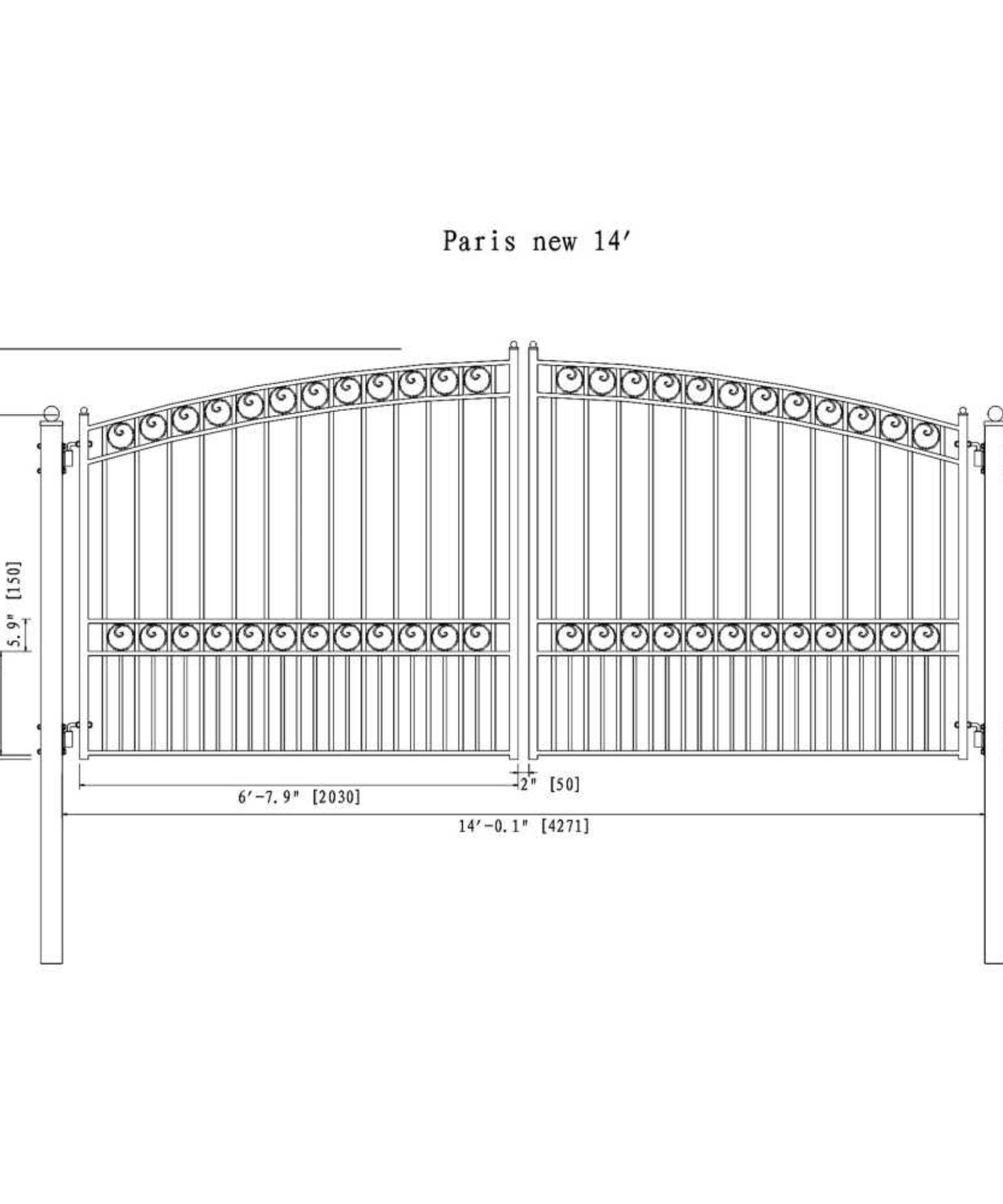 [12-18FT] Heavy-Duty Paris-Style Steel Premium Dual-Swing Driveway Gate (SAK97031)