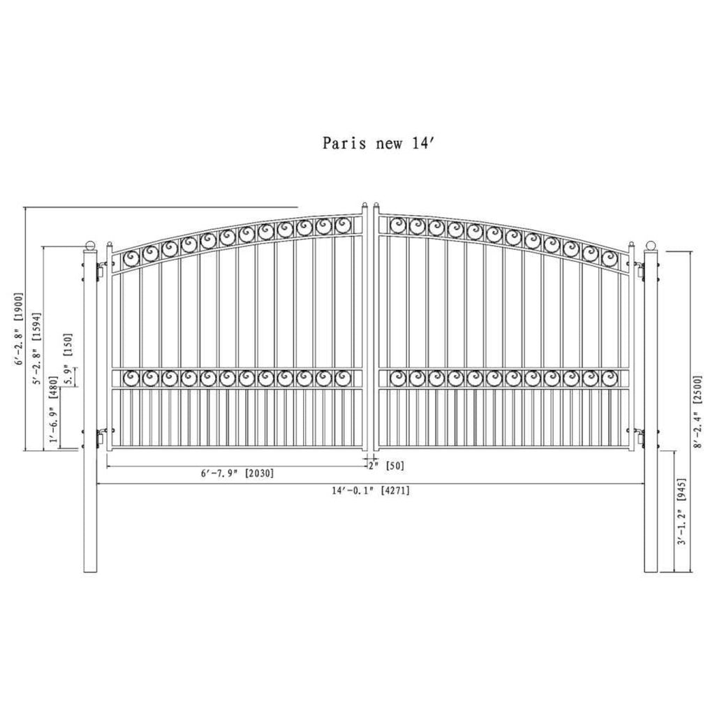 [12-18FT] Heavy-Duty Paris-Style Steel Premium Dual-Swing Driveway Gate (SAK97031)