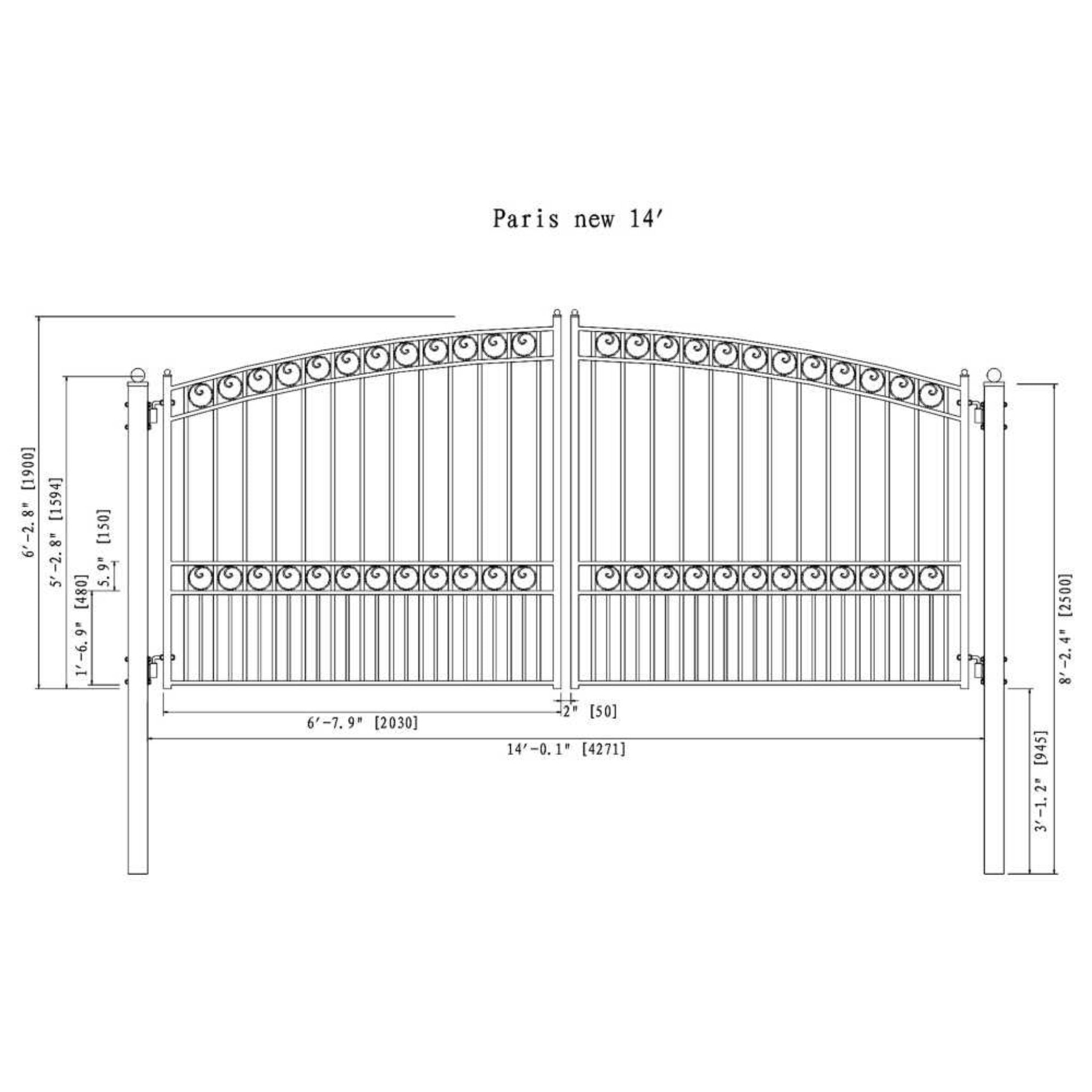 [12-18FT] Heavy-Duty Paris-Style Steel Premium Dual-Swing Driveway Gate (SAK97031)