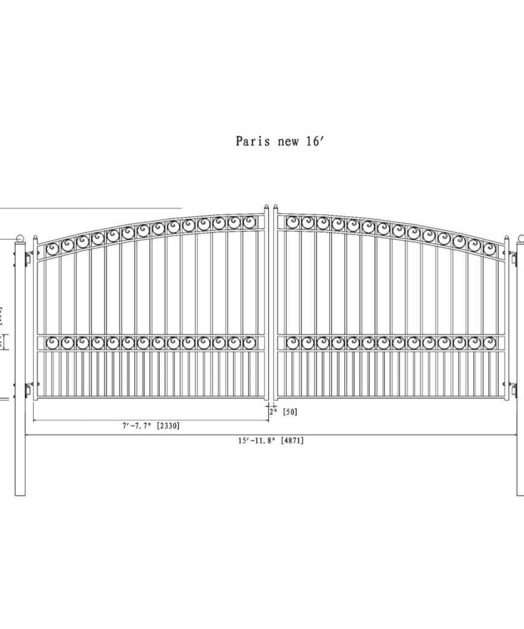 [12-18FT] Heavy-Duty Paris-Style Steel Premium Dual-Swing Driveway Gate (SAK97031)