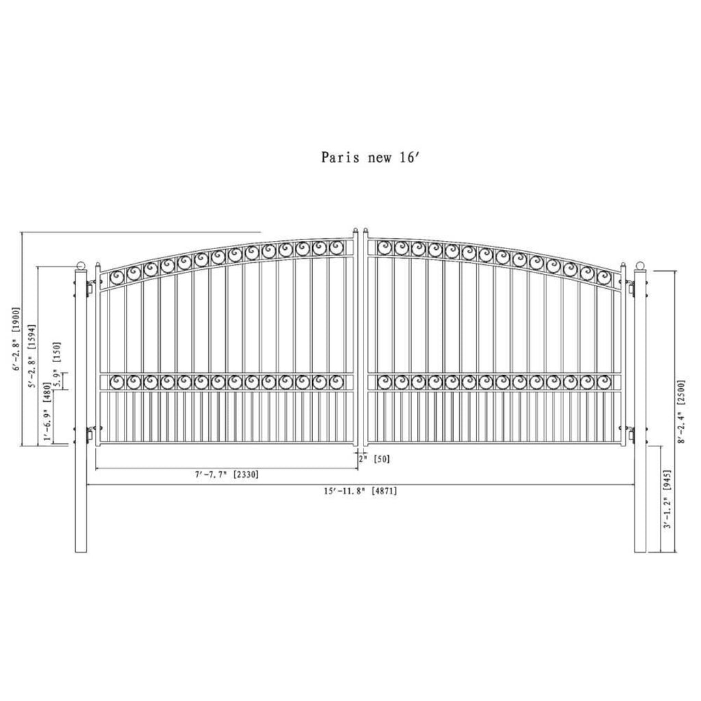 [12-18FT] Heavy-Duty Paris-Style Steel Premium Dual-Swing Driveway Gate (SAK97031)