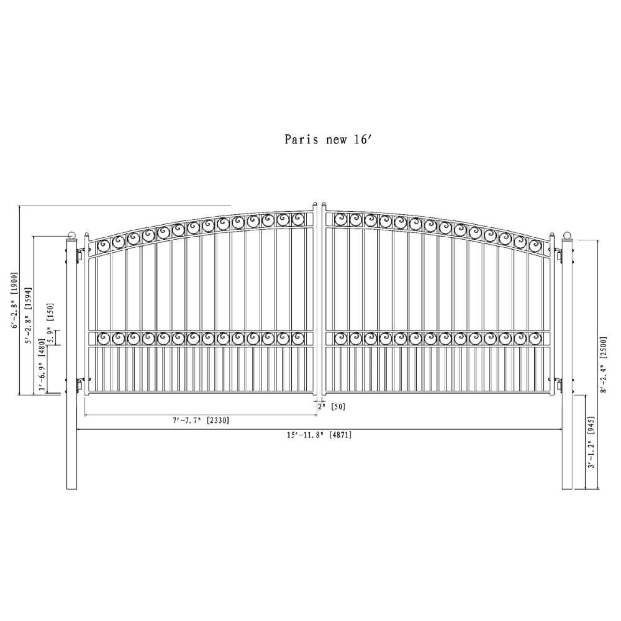 [12-18FT] Heavy-Duty Paris-Style Steel Premium Dual-Swing Driveway Gate (SAK97031)