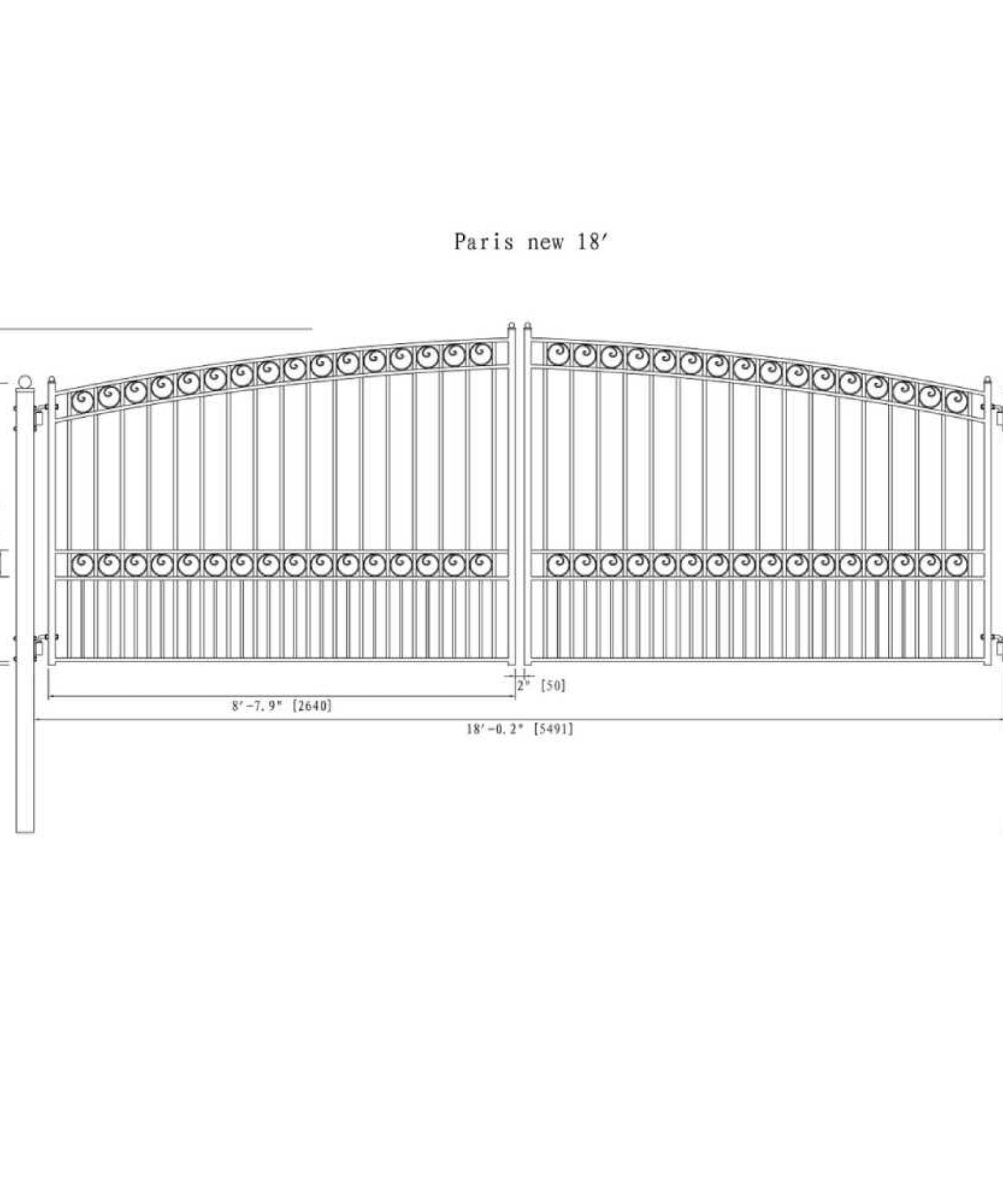 [12-18FT] Heavy-Duty Paris-Style Steel Premium Dual-Swing Driveway Gate (SAK97031)